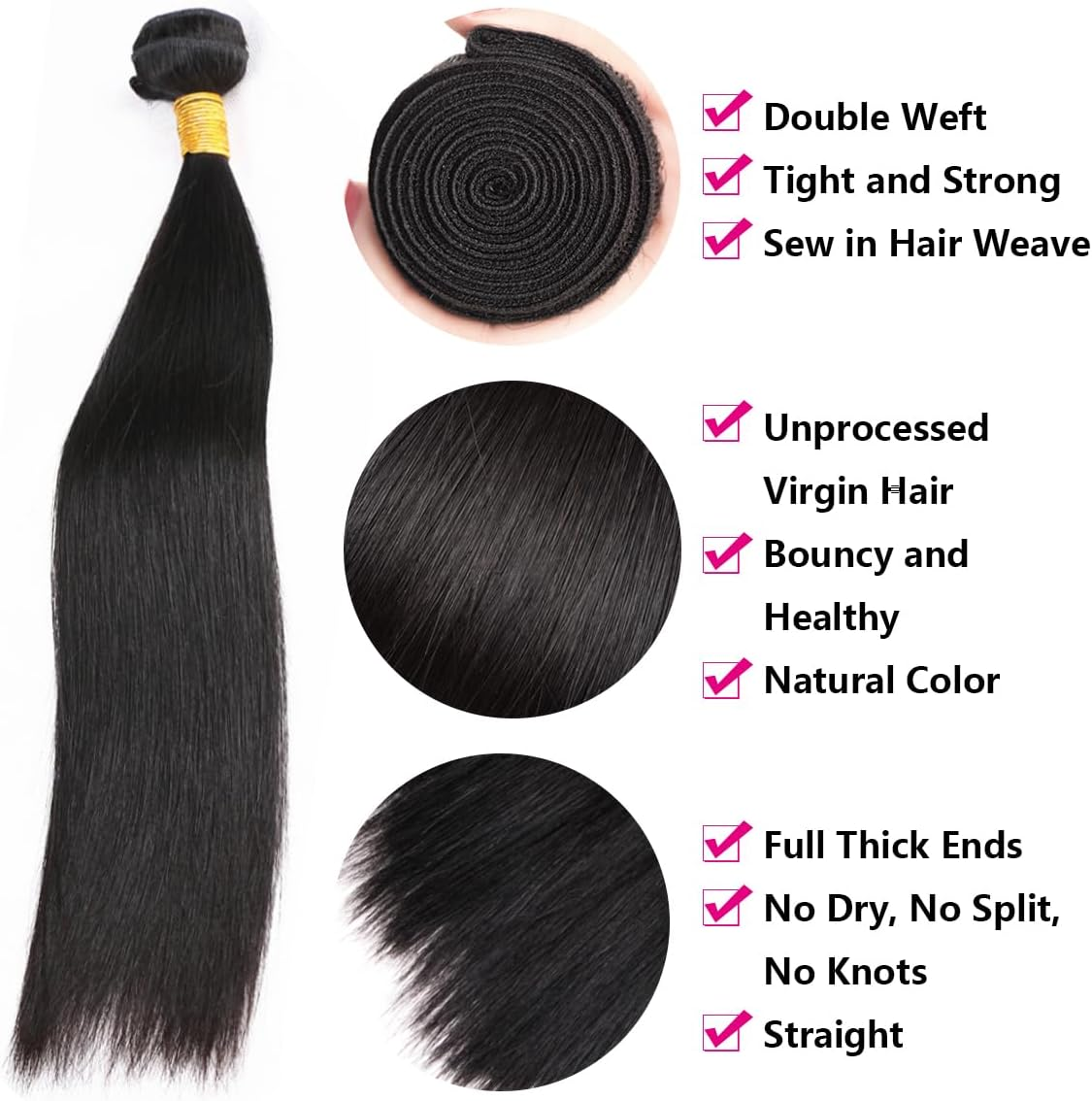 Muaby Straight Human Hair Bundles with Closure Brazilian Virgin Hair Weave Bundles Human Hair Free Part 4 X 4 Lace Closure Natural Colour Can Be Dyed 3 Bundles and Closure 12 14 16 + 10 Inches image number 5
