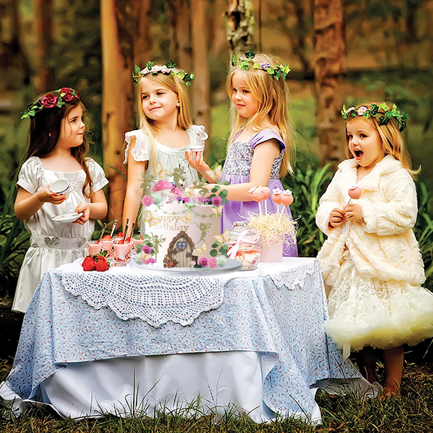 39PCS Fairy Cake Toppers Fairy Cake Decoration Pink Mushroom Door Butterfly Flowers Cake Decoration Fairy Garden Topper for Fairy Party Birthday Baby Shower - Fairy Cake Toppers image number 3