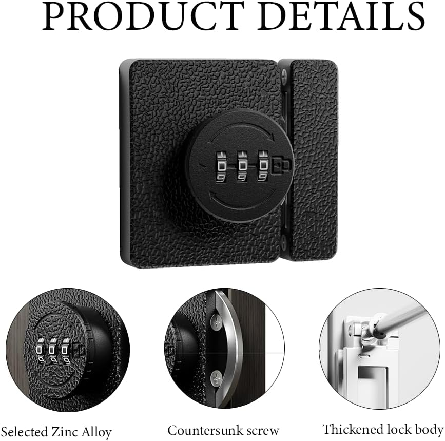 Black Keyless Combination Cabinet Lock, Anti-Pry 3-Digit Security for Swinging/Sliding Door, Bedroom, Office,Locker, Closet, Child Safety, Easy Installation image number 1