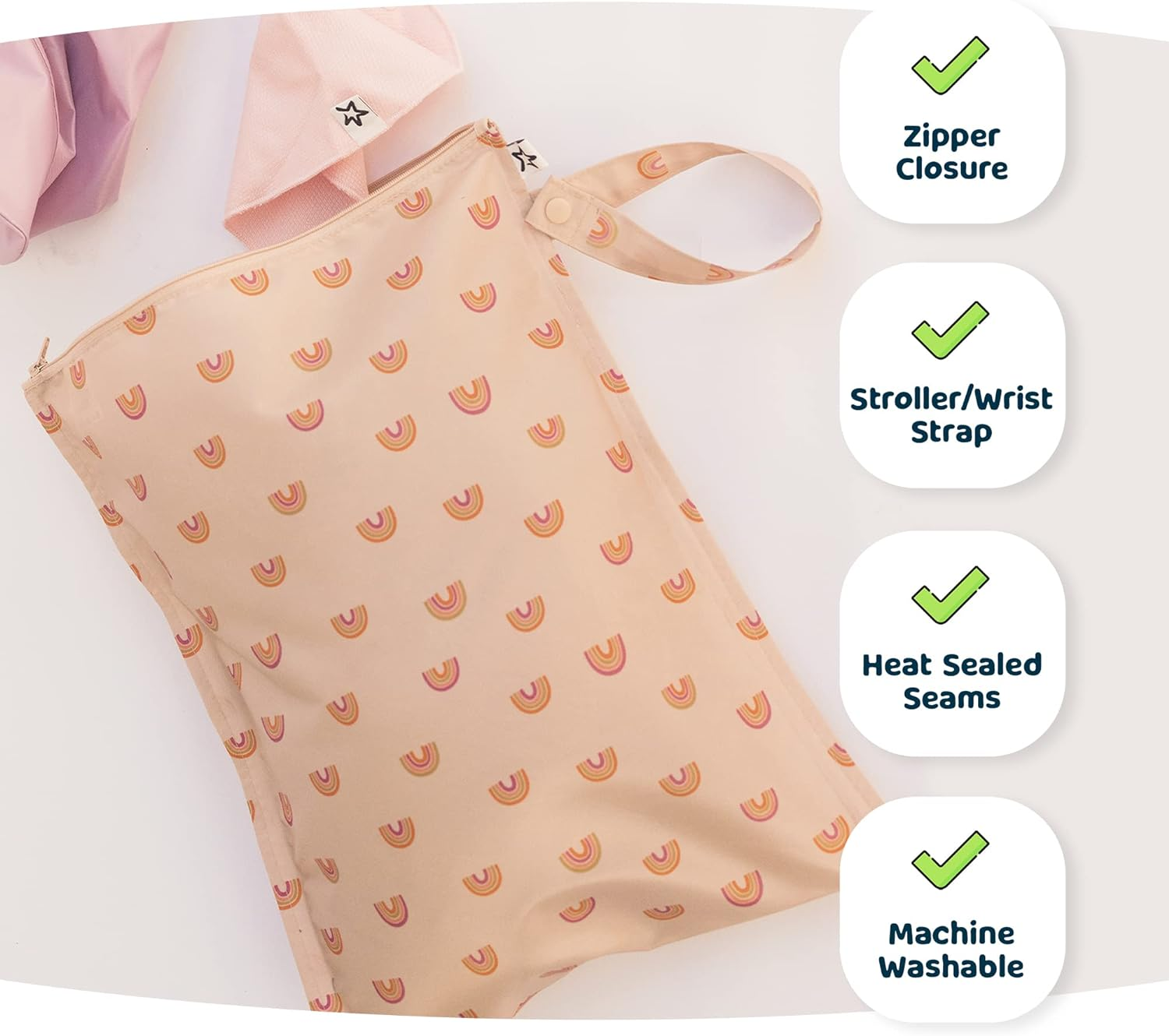 Tiny Twinkle Mess-Proof Wet Bags 2 Pack Waterproof and Washable Bag for Travel Storage, Stroller, Daycare, Baby Diapers, Yoga, Beach, Pool, Wet Toddler Swimsuits (Black, Green Checkers) image number 2