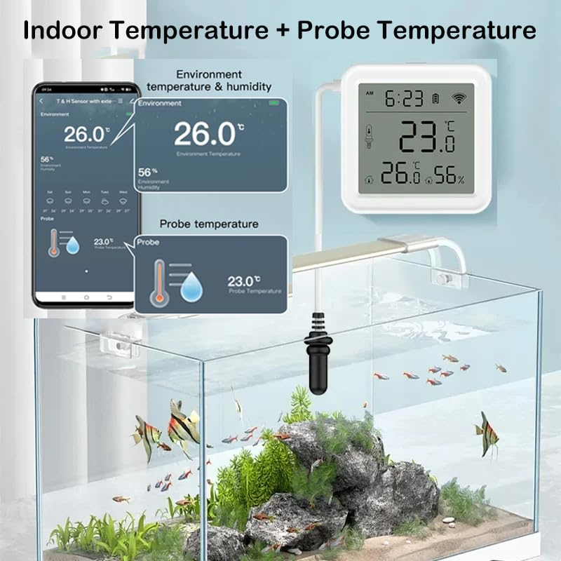 Uantii Smart Temperature Humidity Sensor with 1M External Probe Tuya Wifi Thermometer Temperature Sensor for Aquarium Water Tank,App and Voice Monitor,Compatible with Alexa and Google Assistant image number 5