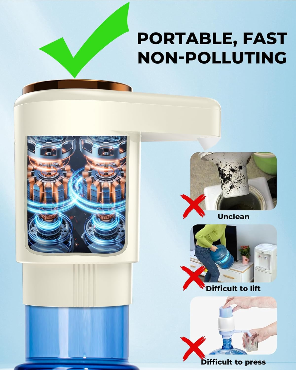 Upgraded Water Dispenser Pump [1200Mah] - Smart Dosing System, Dual Motor & Dual Outlet for Bottles/Jugs - Premium Electric Transfer Pump（Beige） image number 6