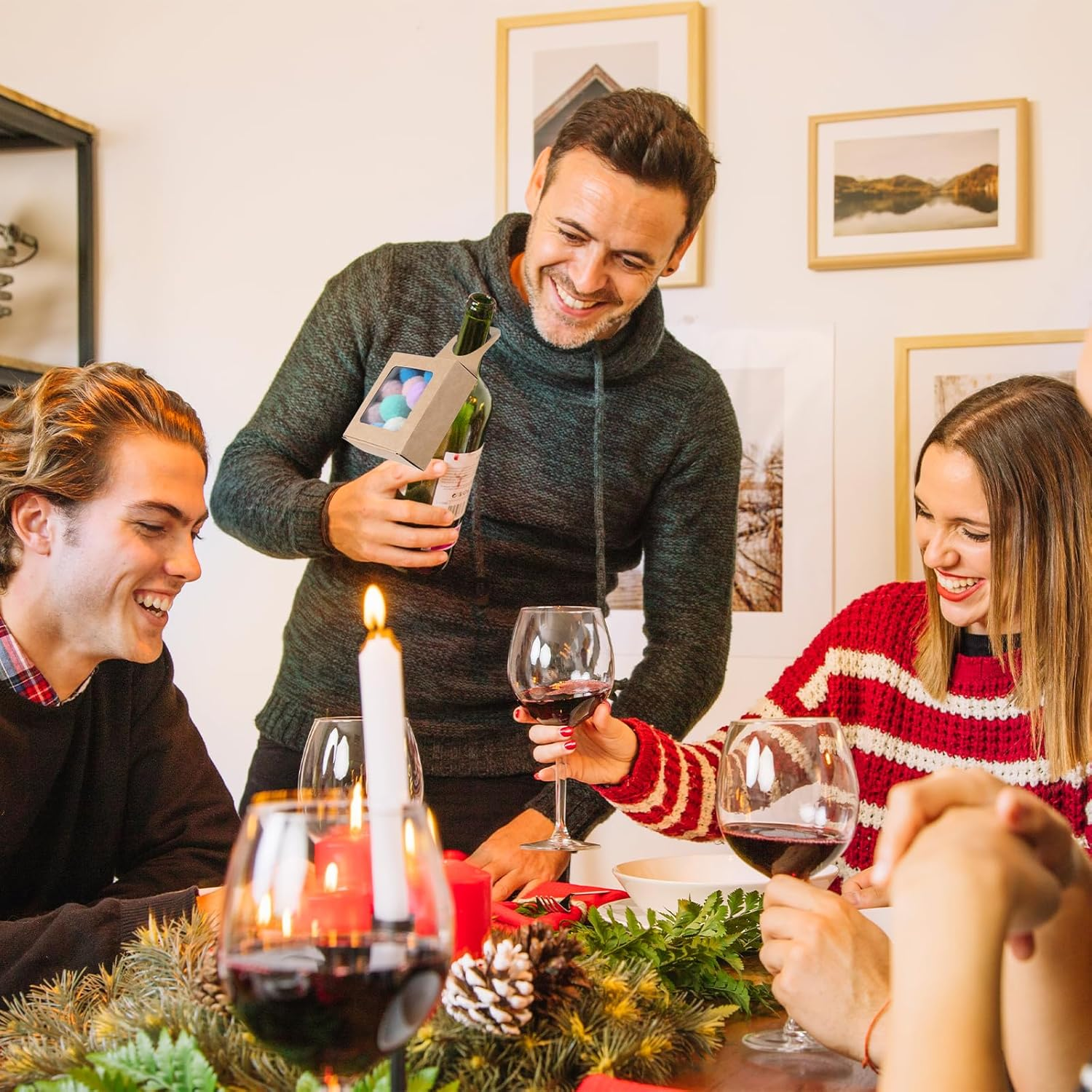 Jeffdad 10PCS Kraft Paper Wine Bottle Box with Window, Hanging Foldable Gift Boxes Wine Boxes Decoration Bottle Hanger Favor Box for Kitchen Dining Engagement Christmas Mother'S Day (Kraft Paper) image number 2