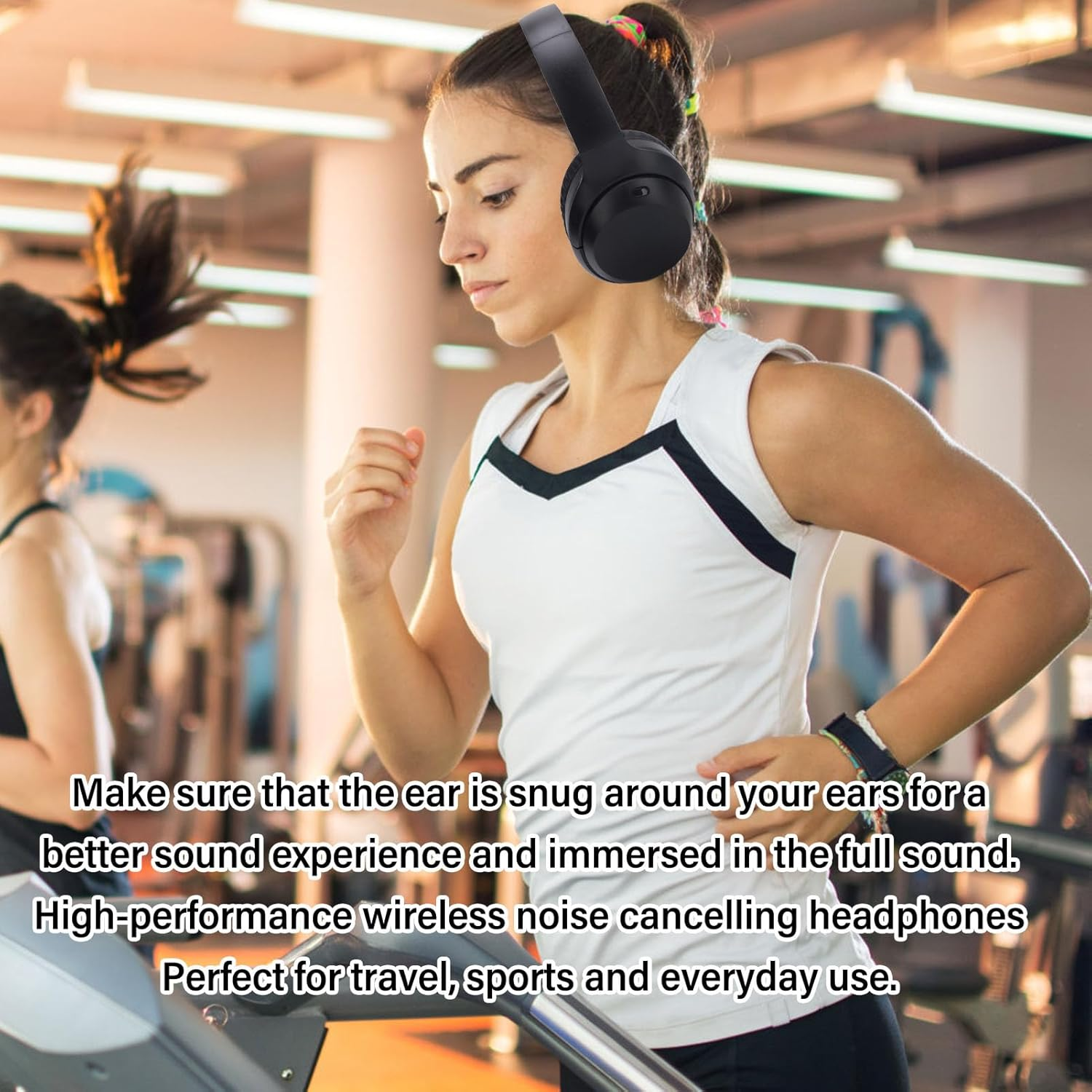 YUEHISY over Ear Wireless Headphones, Deep Bass Stereo over the Ear Headset with Foldable Deisgn, Comfortable Wear, for Travel Home Sport (Black) - Black image number 2