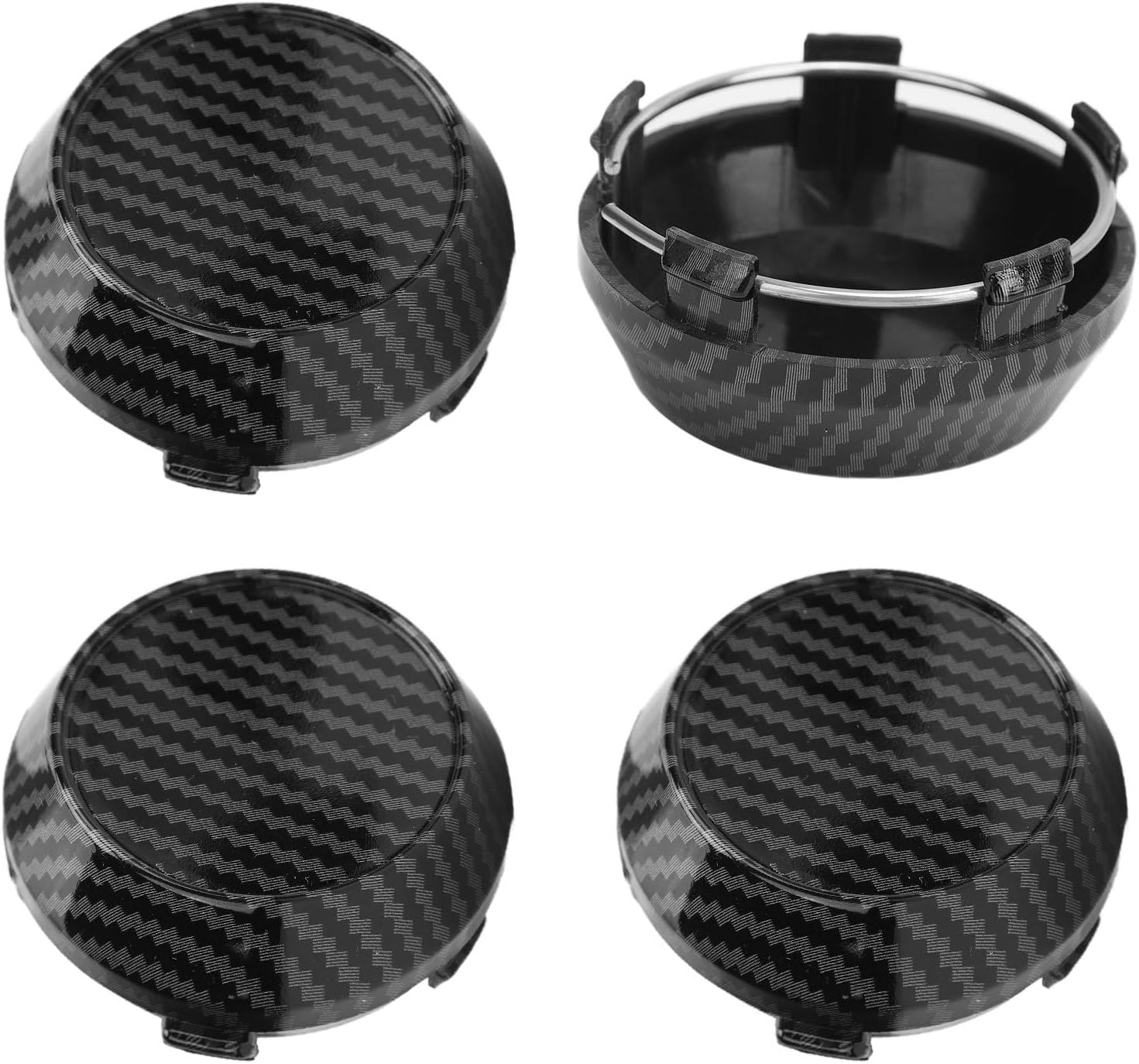 60Mm Carbon Fiber Style Wheel Center Caps Set of 4 for Universal Fit Vehicle, ABS Material High Gloss Tyre Rim Hub Caps Cover for Enhanced Visual Appeal And image number 6