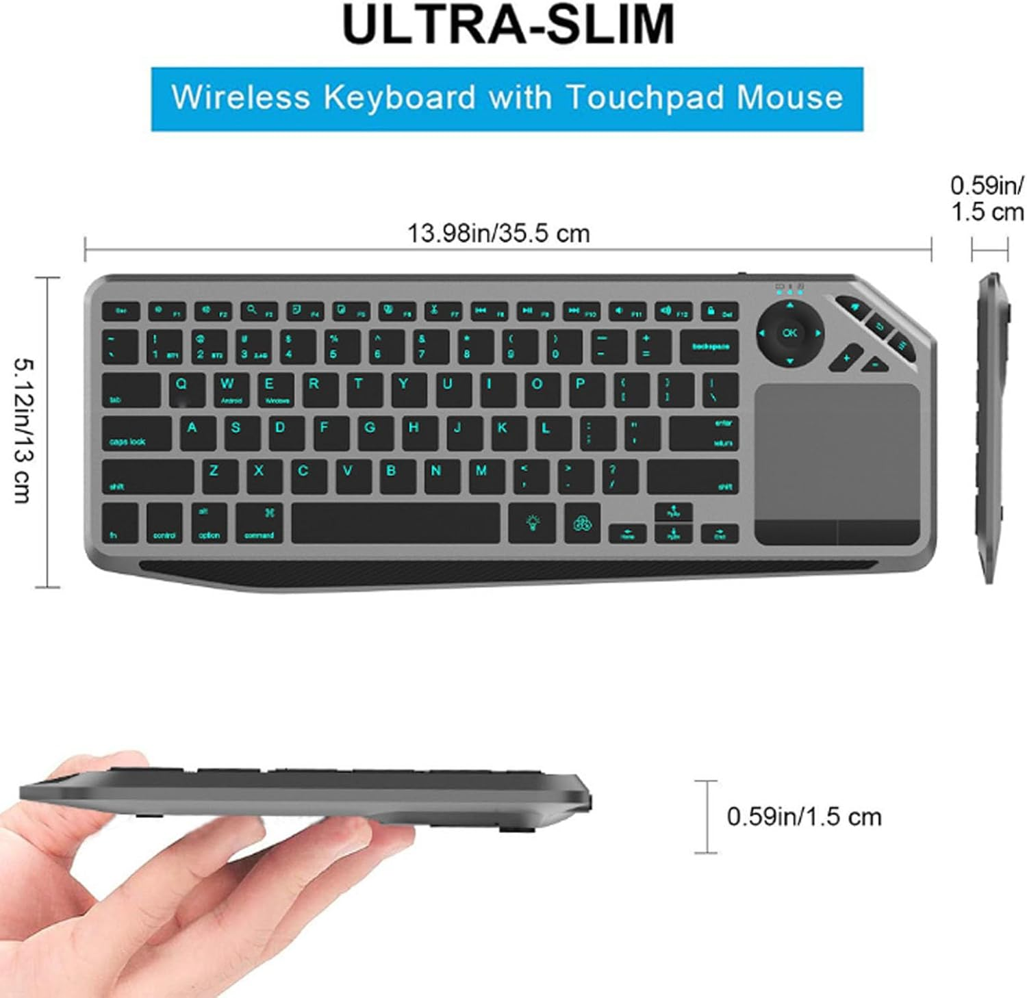 Wireless Touch TV Keyboard, 7-Colors Backlit Bluetooth Keyboard with Easy Media Control and Built-In Touchpad, Connect 3 Devices Simultaneously, for PC, TV, Android & Wins image number 1