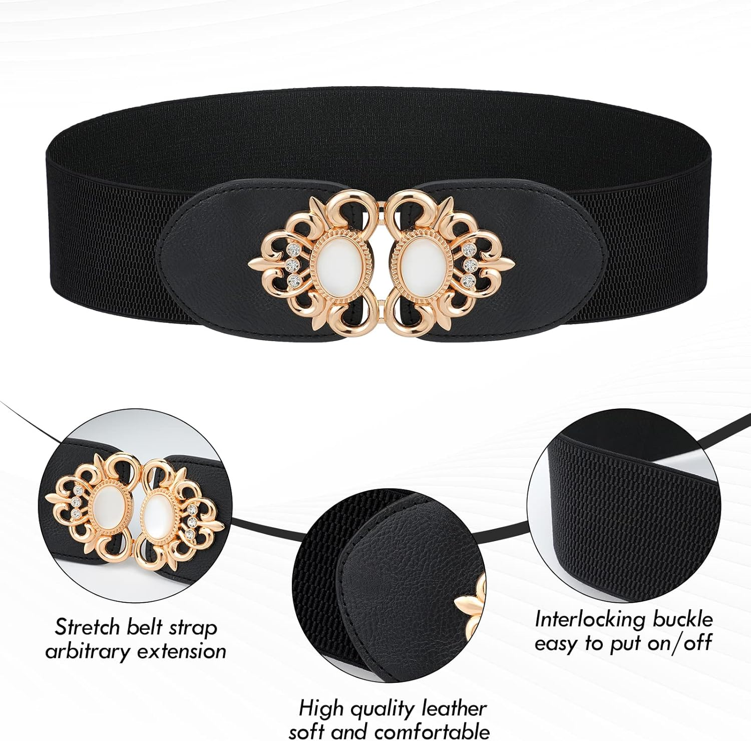 Xtinmee 4 Pieces plus Size Waist Belts for Women Wide Stretchy Elastic Vintage Belt for Dresses Decor Accessories, Black, Xx-Large (Ynx-Xtinmee-138) image number 2