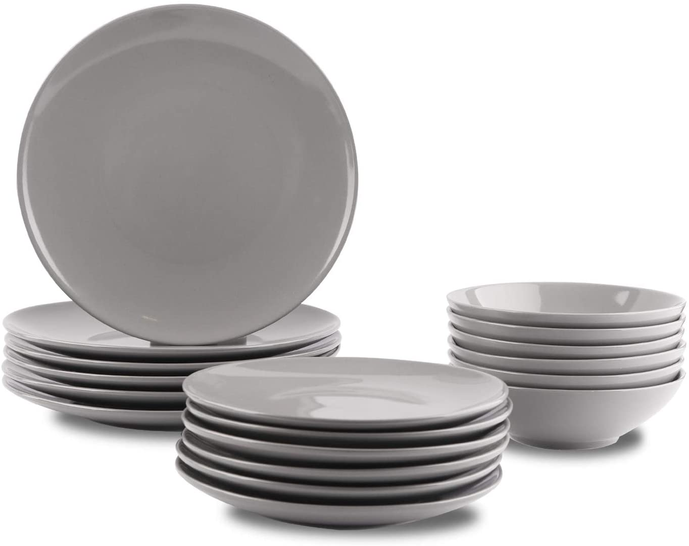 Amazon Basics 18-Piece Stoneware Dinnerware Set - Smokey Grey, Service for 6