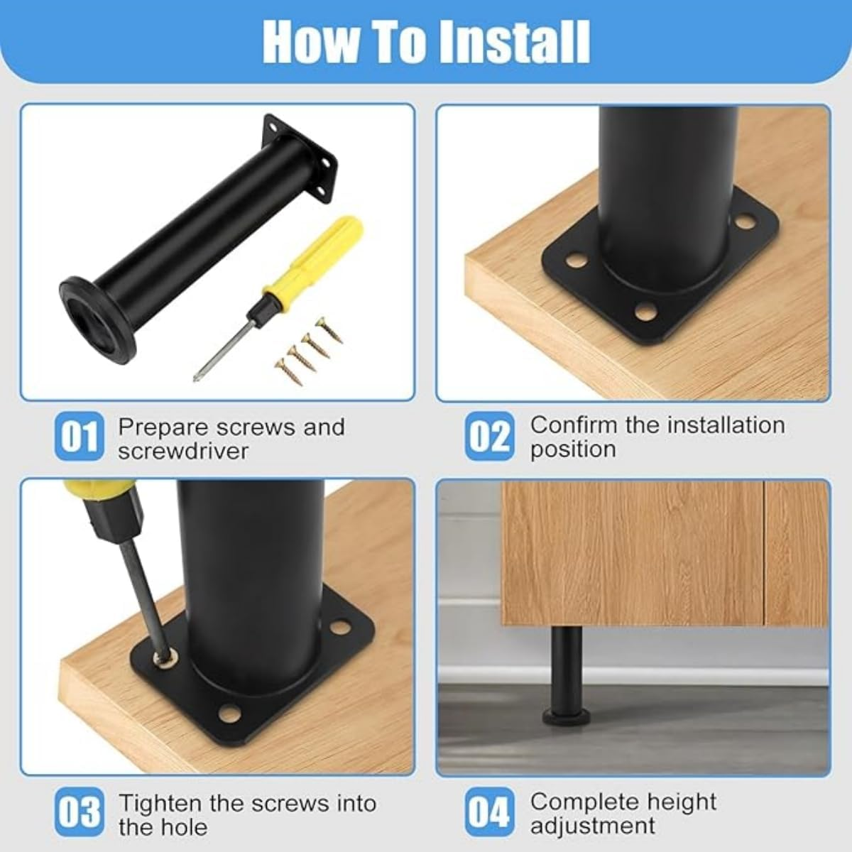 2-Piece Bed Support Legs - Adjustable Metal Furniture Legs 18-30Cm for Bed, Sofa, Cabinet, Couch, Dresser, Table