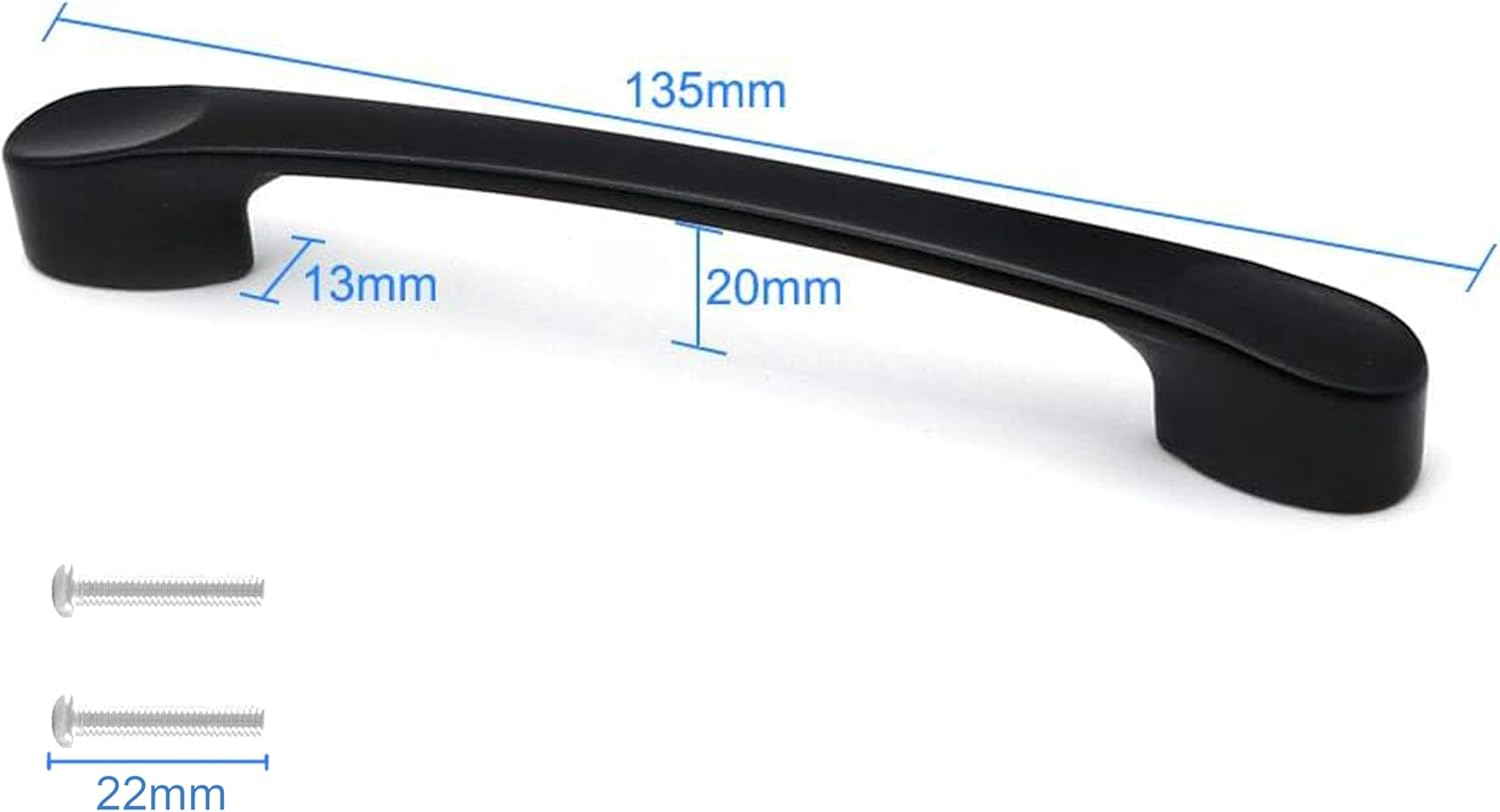 Set of 10 Matt Black Cabinet Door Handles and Pulls,Hardware Furniture Drawer Handles,Zinc Alloy Kitchen Cabinet Wardrobe Door Handles Pull,135Mm Long,Handles Hole Center 96Mm with Screw