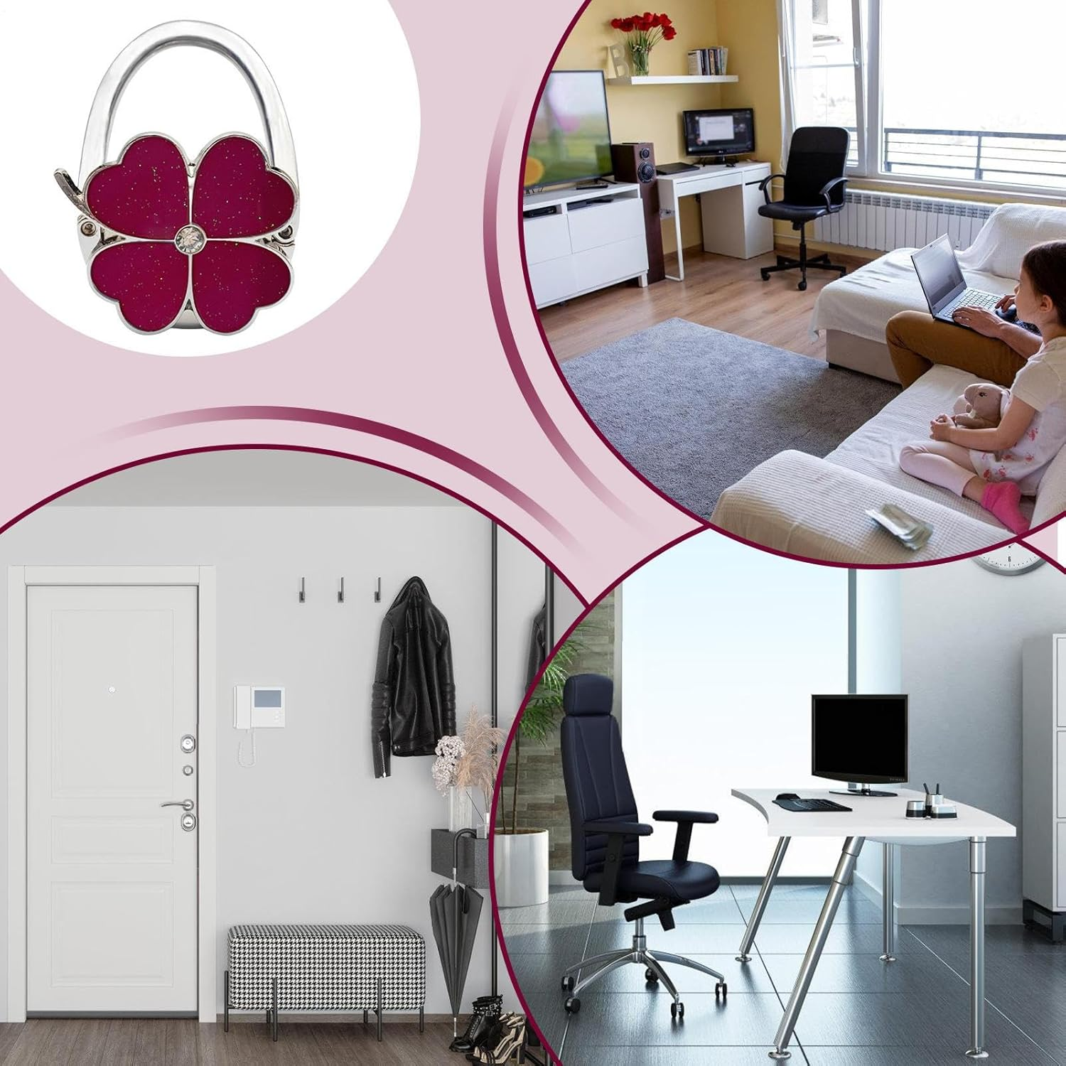 Purse Hanger for Table - Zinc Alloy Handbag Hanger for Table | Non Slip Compact Desk Bag Holder for Umbrellas Cups Headphones Backpacks image number 6