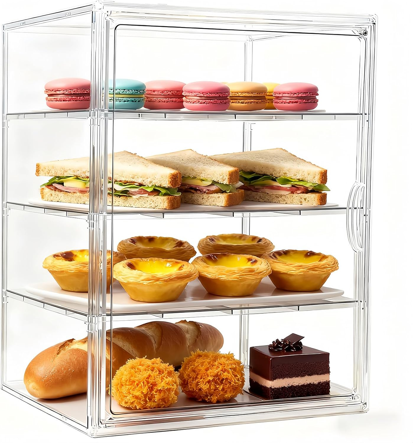 4-Tier Acrylic Pastry Display Case (40X30X25 Cm) - Adjustable Clear Bread Box with Magnetic Door, Large Capacity Bakery Storage for Kitchen Counter, Holds Breads, Muffins, Cookies, Donuts
