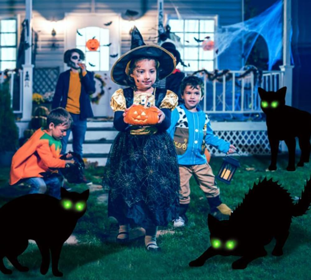 Halloween Outdoor Yard Decorations Signs, 6PCS Reflective Scary Black Cat Halloween Decoration Outdoor, Scary Family Home Front Yard Lawn Sign, Plastic Decoration for Halloween Party image number 1