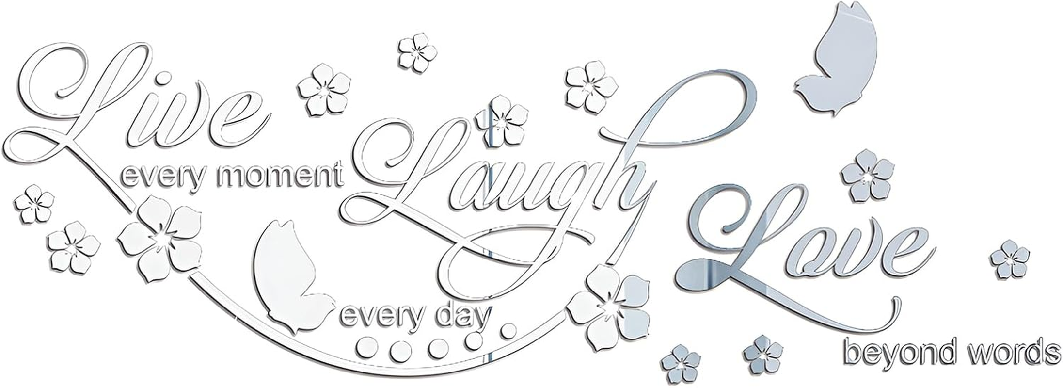 ZGWANSUI Live Laugh Love Mirror Decal, Inspirational Wall Stencils Peel and Stick Quotes, Decorative Wall Stickers Decor Living Room, Motivational Sayings Words for Bedroom Home Wall Art, Silver