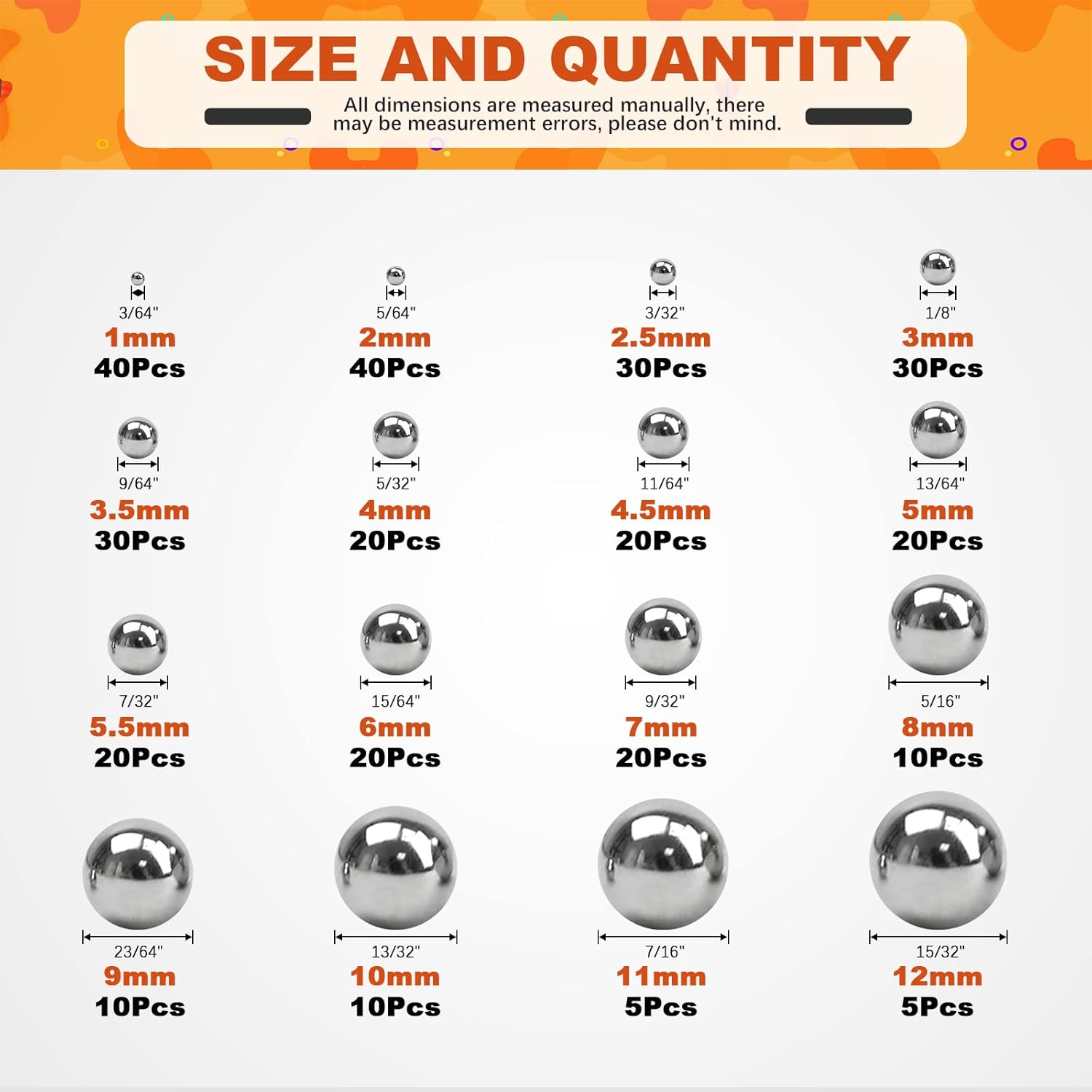 Tanstic 330Pcs 16 Size Metric Precision Steel Bearing Steel Ball Assortment 1Mm 2Mm 2.5Mm 3Mm 3.5Mm 4Mm 4.5Mm 5Mm 5.5Mm 6Mm 7Mm 8Mm 9Mm 10Mm 11Mm 12Mm