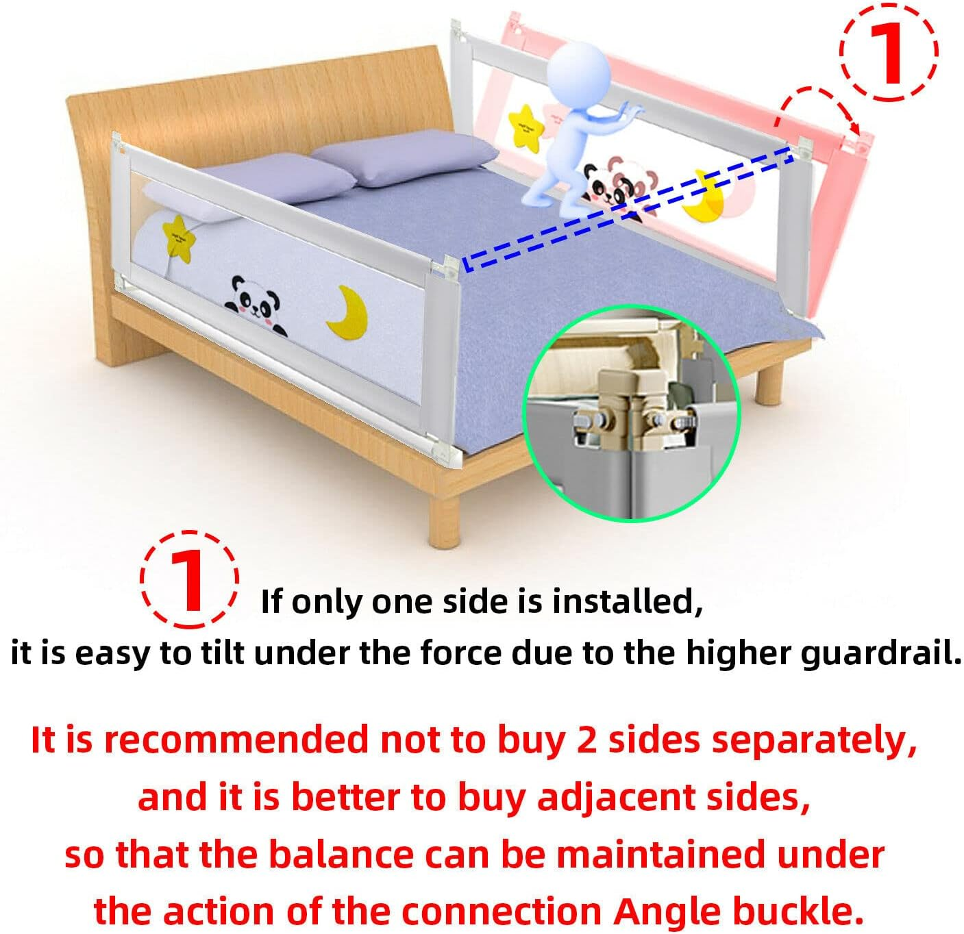 100CM Height Toddlers Bed Rails, Baby Safety Bed Guard, Height Adjustable Bed Side Fence, Child Folding Protection Guardrail&hellip; (King Set(2X200Cm,1X180Cm)) image number 3