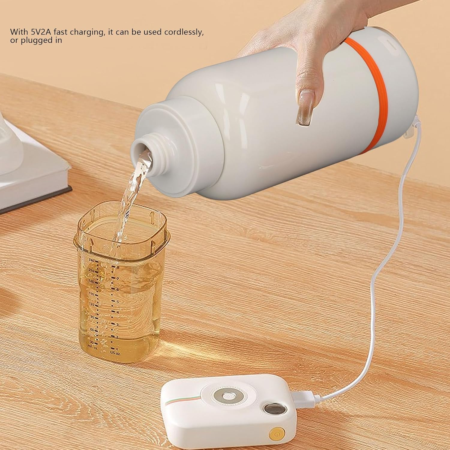 Portable Bottle Warmer for Travel, Milk Warmer with Cordless Fast Heating & USB Rechargeable for Breast Milk, Water, 500Ml Travel Electric Kettle for Vehicle, Car, Airplane image number 5