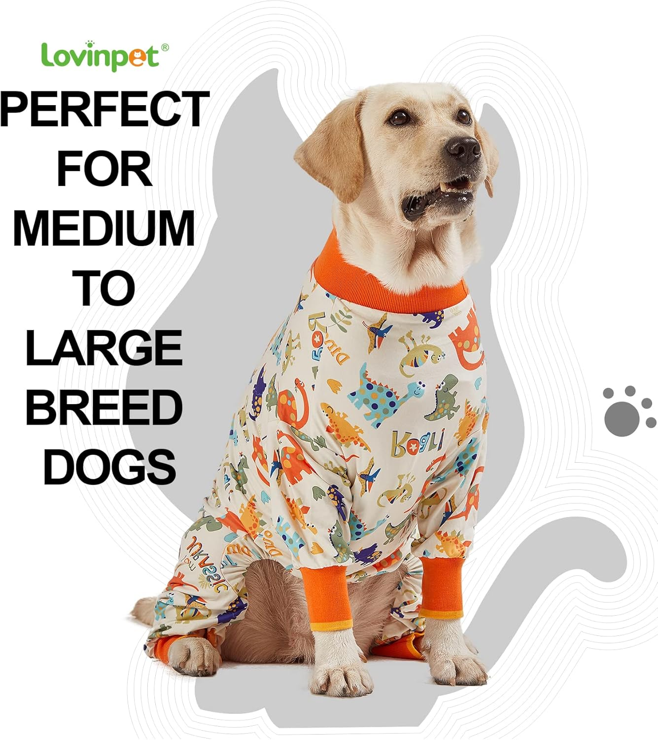 Lovinpet Big Dog Onesie, Large Dog Pajamas, anti Licking, Post Surgery Recovery Dog Clothes, Large Dog Jammies,Lightweight Stretch Jersey Knit Jurassic Blue Prints Dog Clothing, UV Protection/Xxl image number 4
