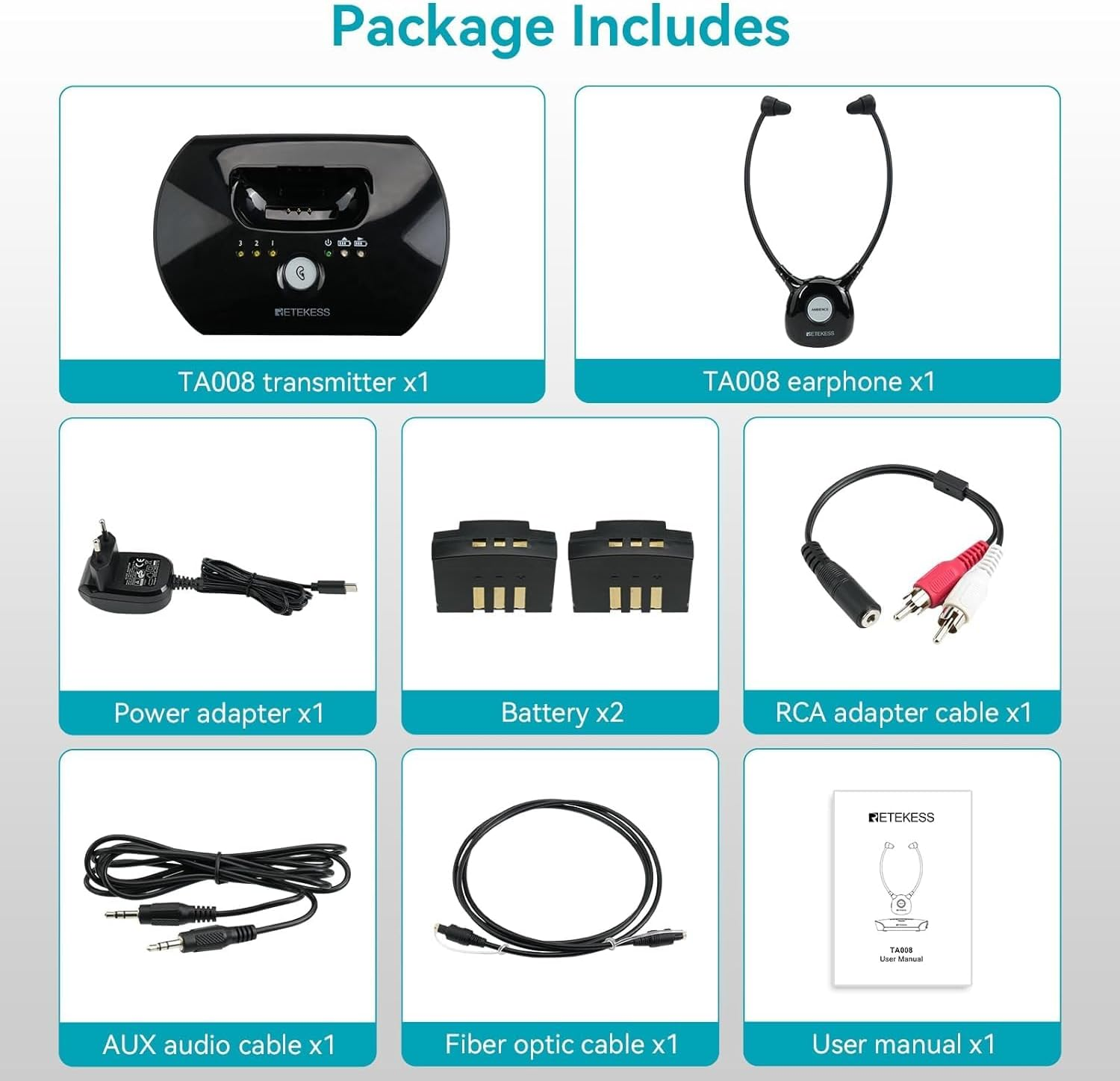 Retekess TA008 Wireless Headphones for TV, Digital Headset System, TV Ears with Sound Amplifier,For Hard of Hearing Seniors,Two Battery for Long Time TV Watching,100Ft Long Range, Support Most Tvs