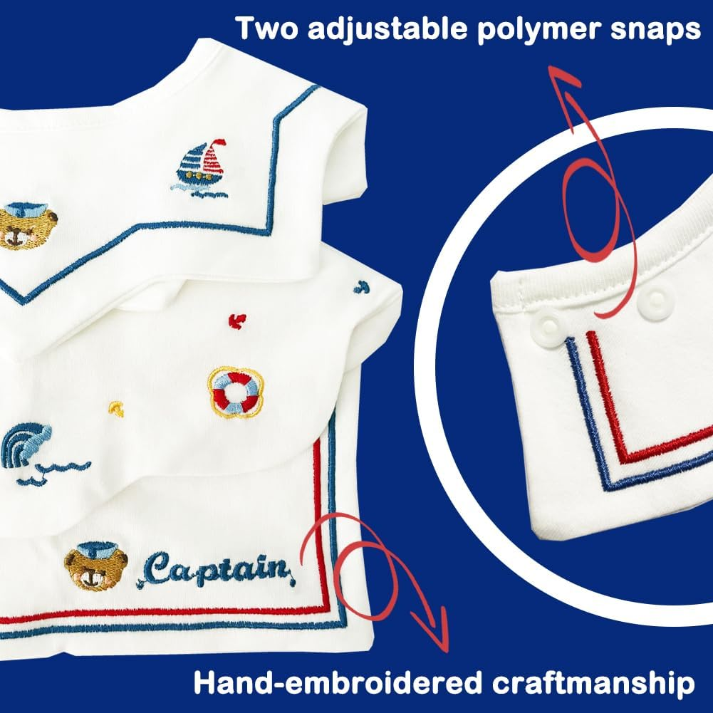 Amersis Sailor Baby Bibs 3 Pack for Baby Boys and Baby Girls - Bibs For Boys image number 2
