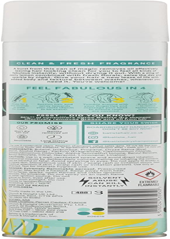 Batiste Original Dry Shampoo 350Ml - Classic Fresh with Lemon & Lily Scent, Instantly Revitalise Oily Hair, Adds Volume & Texture, No Residue, Non-Drying Formula, Quick Refresh & All Hair Types