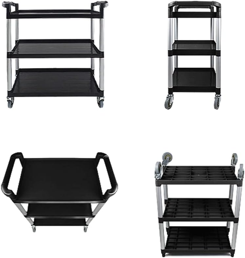 SOGA 3 Tier Food Trolley Portable Kitchen Cart Multifunctional Big Utility Service with Wheels 830X420X950Mm Black