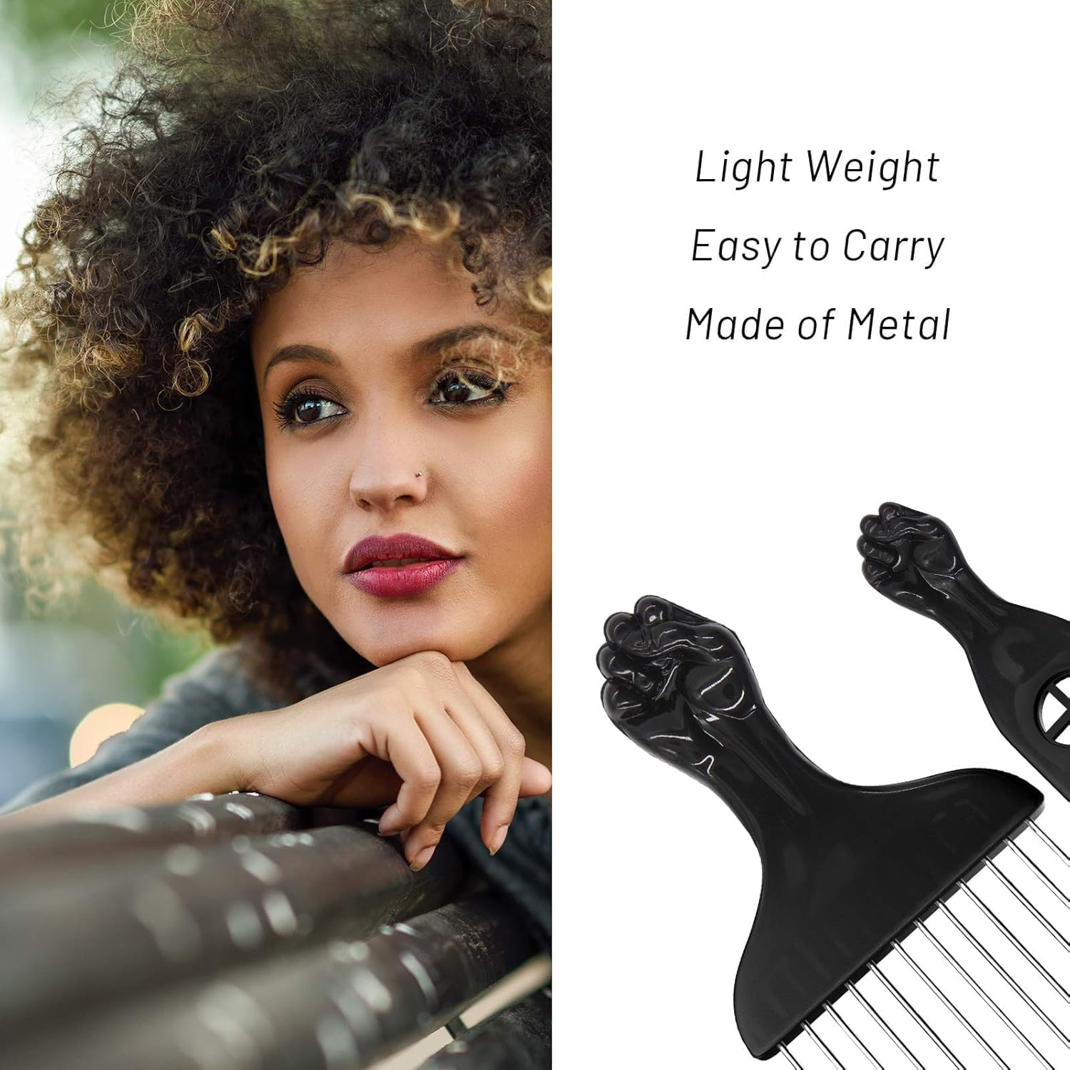 Metal Afro Hair Comb Hair Pick Comb, 2Pcs Metal Afro Hair Pick Combs,Metal Afro Comb African Pick Comb,Afro Comb Metal Pick Comb,Metal Hair Pick Comb,Afro Hair Comb Metal Curling Comb Hair Picks Comb image number 3