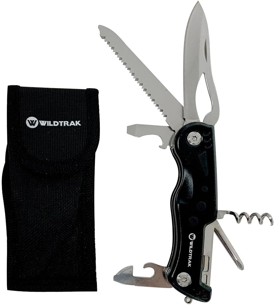 Wildtrak 9-In-1 Aluminium Handy Multi Tool W/Pocket Knife Outdoor Camping Black