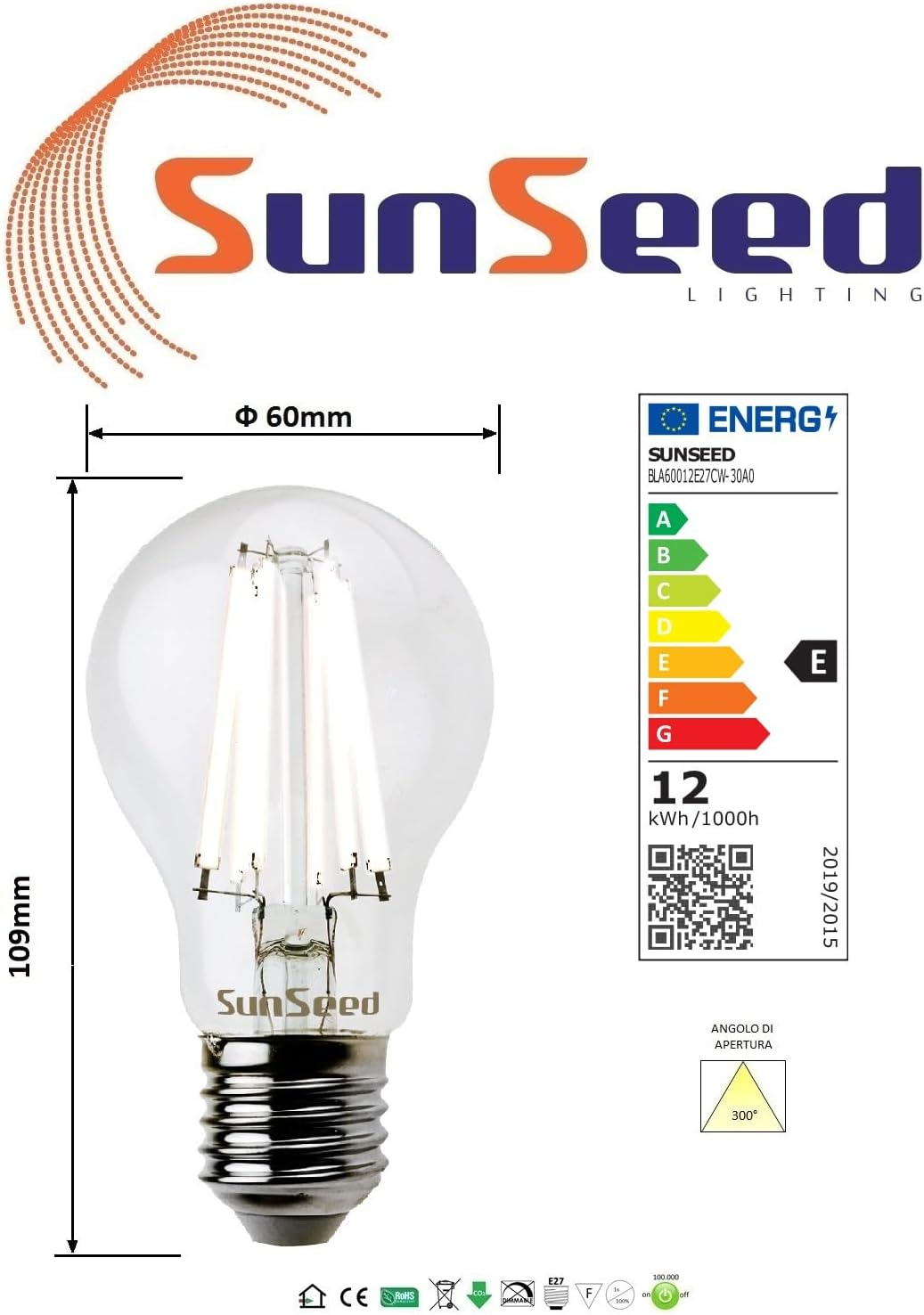 SUNSEED 4X White Filament LED Classic Light Bulb E27 12 W Replaces 100 W Warm White 3000 K image number 3