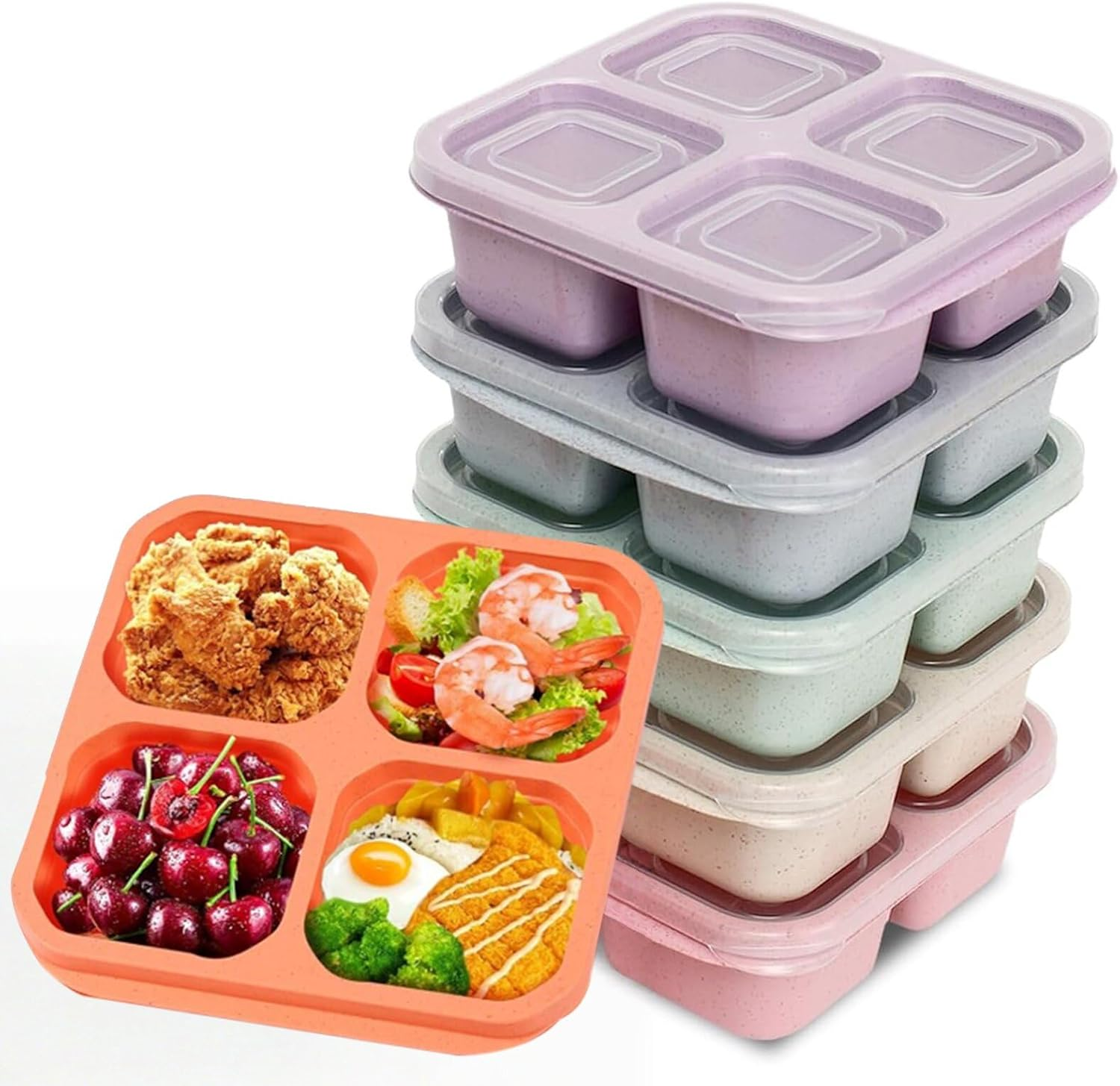 6Pack Lunch Box Divided Containers, 4 Compartment Bento Snack Boxes, Reusable Divided Lunch Box Containers for Adults, Kids, Toddlers, Travel, Work, School image number 6