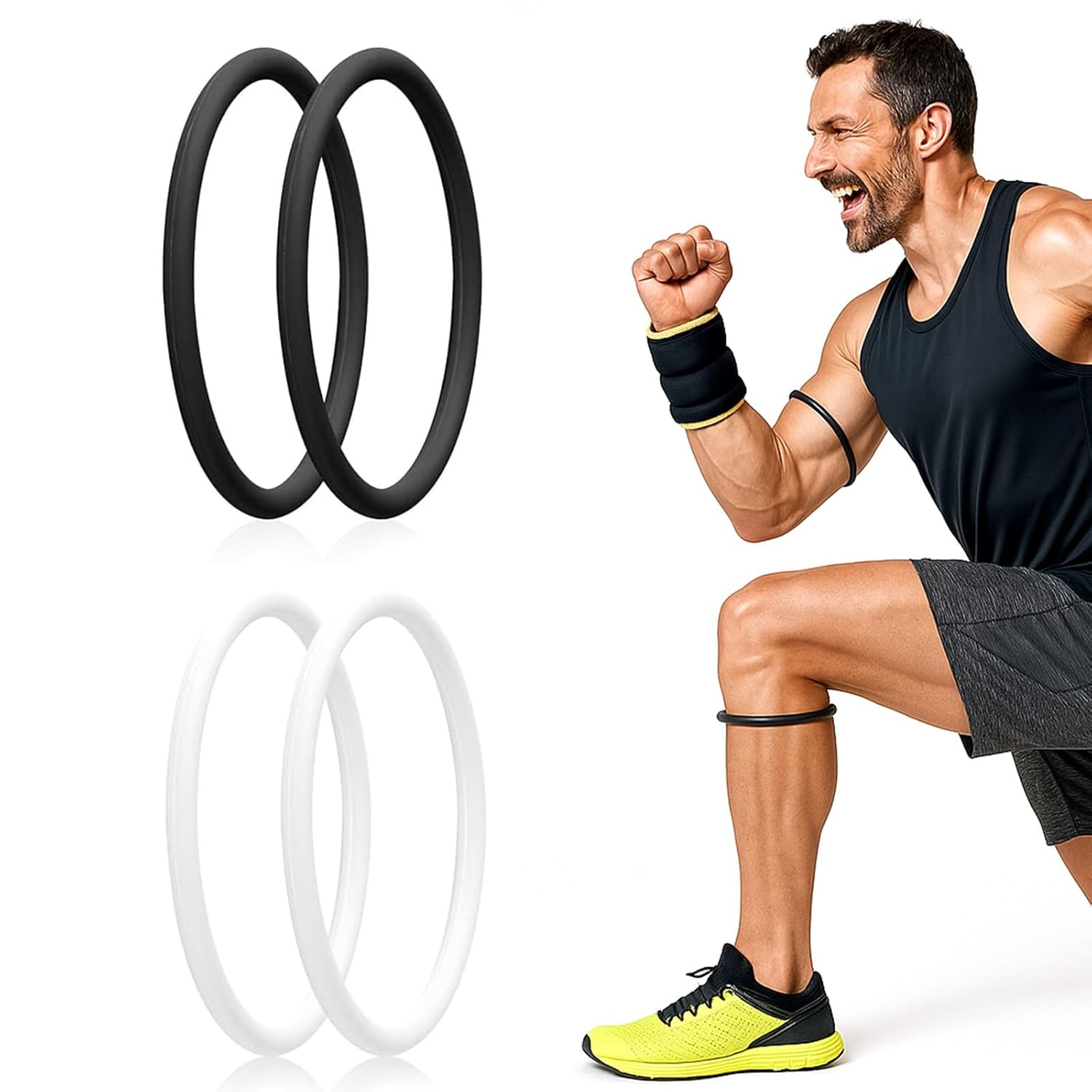 4 Pack Patella Knee Straps for Pain Relief，Knee Support Brace with Silicone Stabilizer，Elastic Patella Band for Running, Basketball, Hiking, Sports image number 3