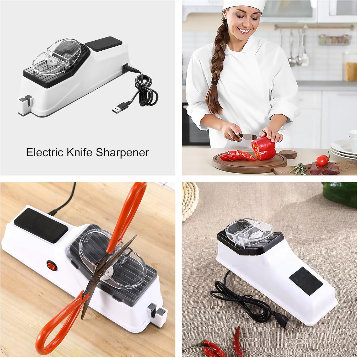Electric Knife Sharpener with Protective Case 3 Sharpening Blades 5 Second Polishing Knife Sharpener Fast Sharpening USB Electric Manual Sharpenings for Kitchen Knives Scissors Screwdrivers - B image number 6
