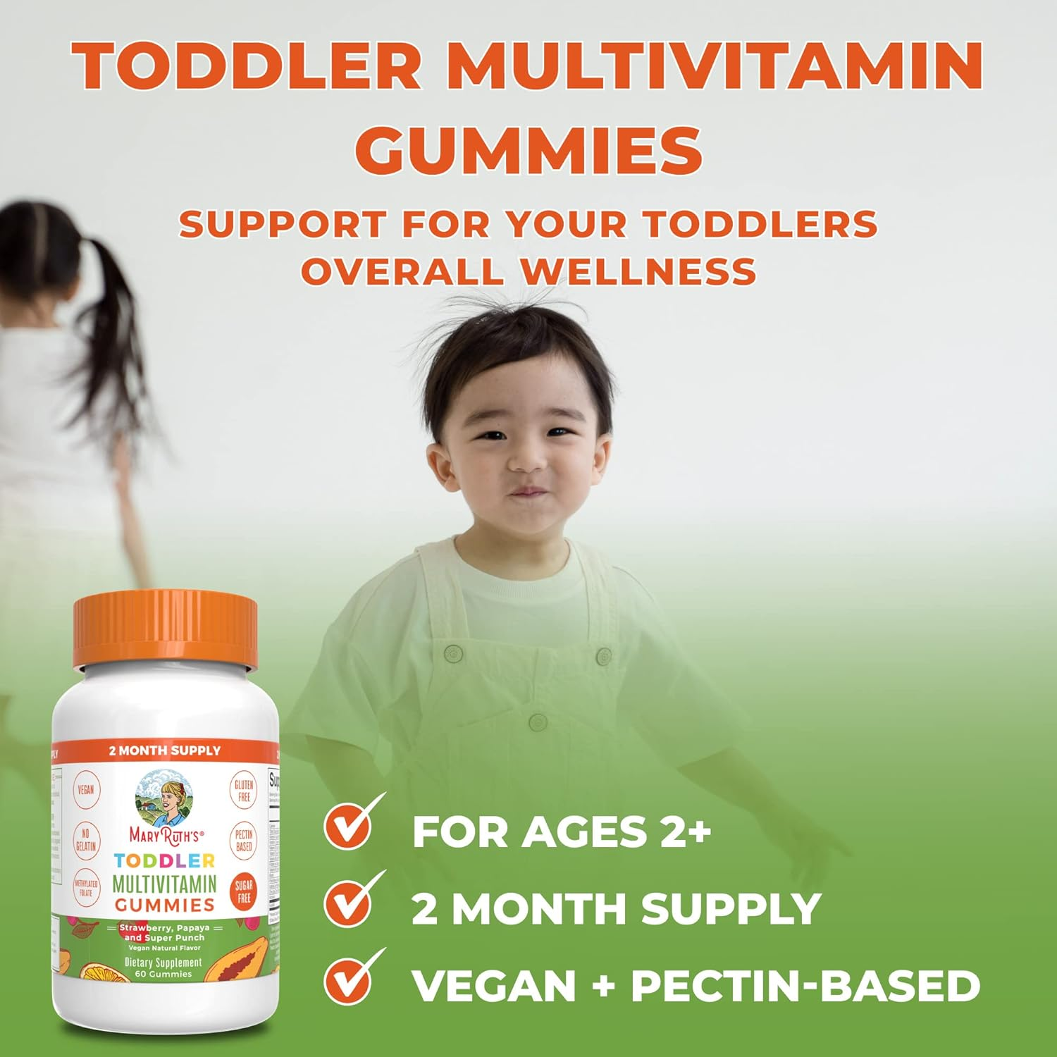 Maryruth Organics Toddler Multivitamin Gummies | Sugar Free 2 Month Supply Kid & Toddlers Age 2+ Daily Multivitamin: Vitamin C, D3, Zinc Kids Vitamins Only 1 Gummy per Day 60 Ct (60 Supply) image number 2