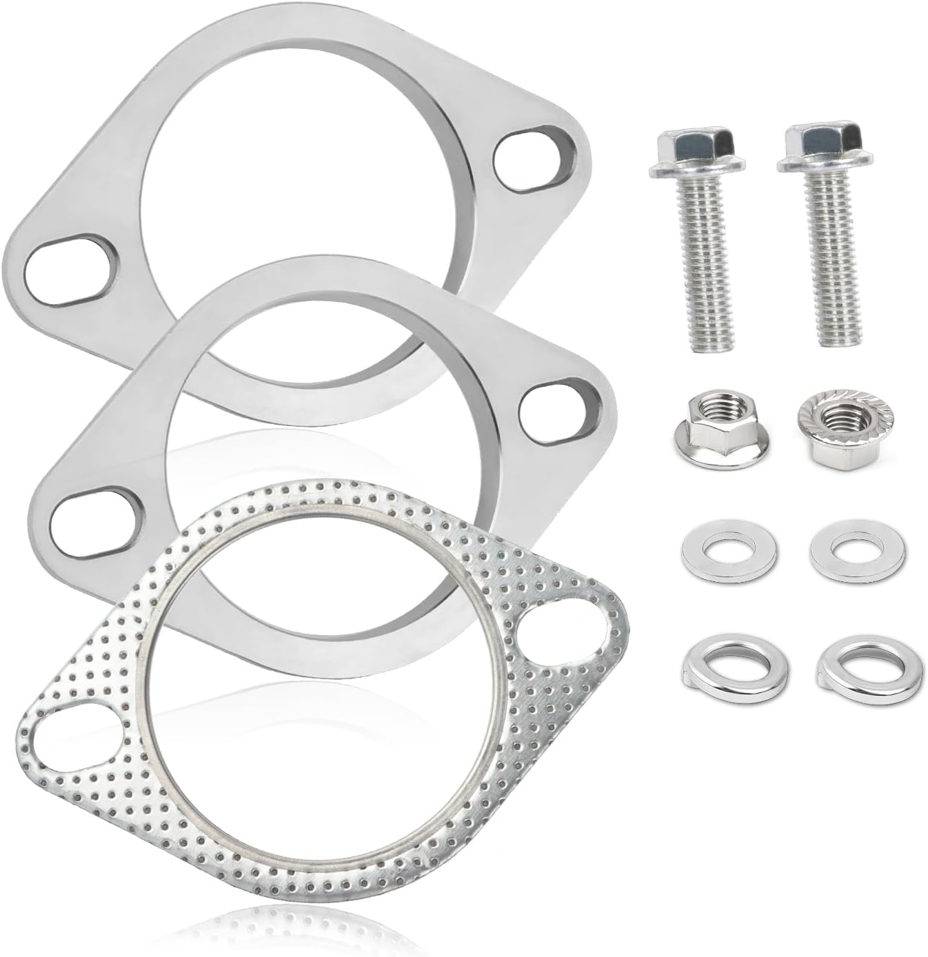 2-Bolt 3 Inch Exhaust Flange Repair Kit,Stainless Steel Exhaust System Kit with Exhaust Gasket & Exhaust Bolts,Exhaust Pipe Flange Gasket for Automotive Replacement Exhaust Flanges (3")