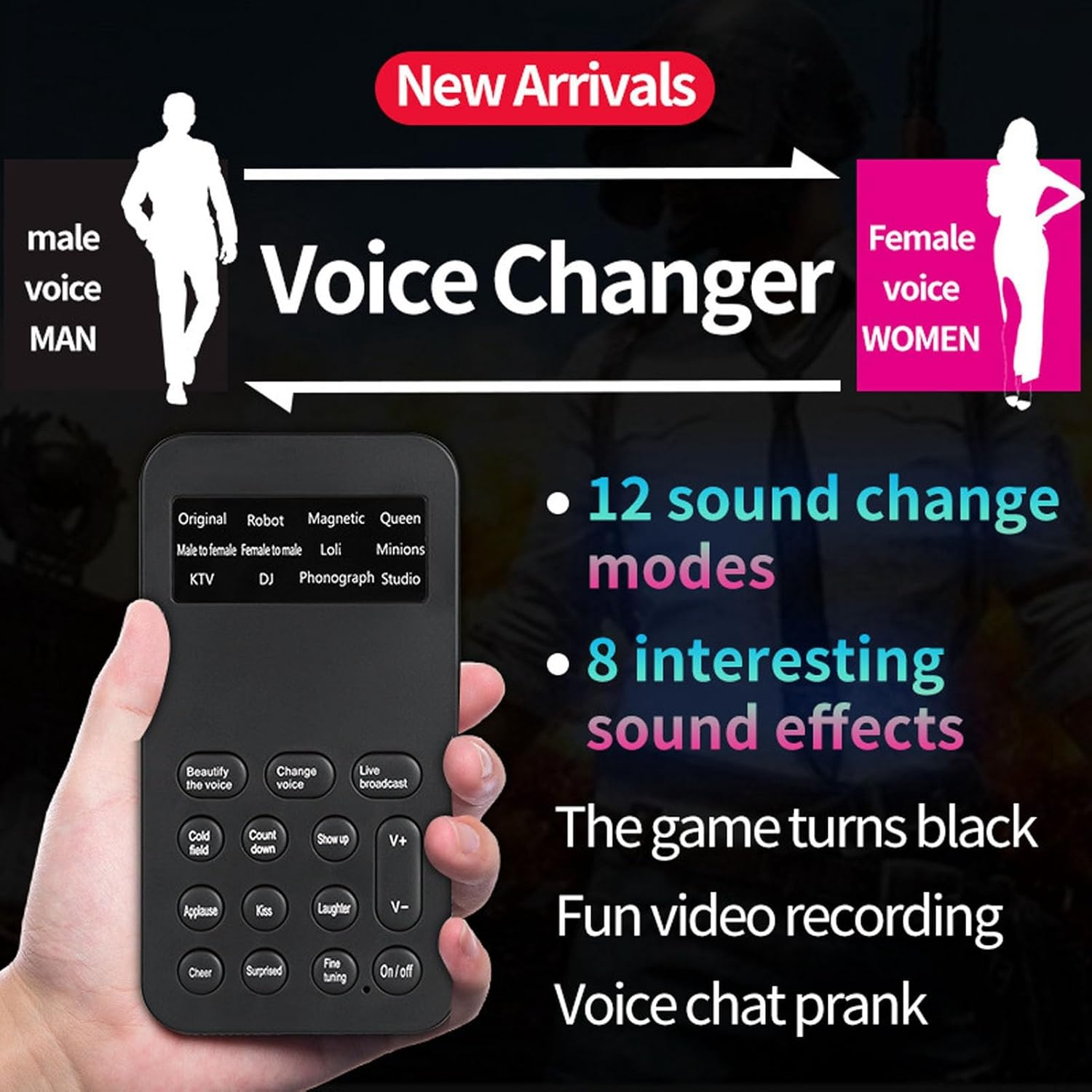 Voice Changer for Xboxone Switch Phone Computer PC Laptop, Handheld Mini Microphone Voice Disguiser Modulator, Adults Kids, 8 Sound Effects Machine
