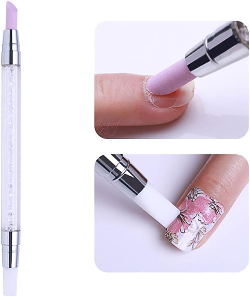 2 Way Quartz Stone Nails Cuticle Remover + Rhinestone Crystal Nail Art Brush Pen Silicone Head Carving Embossing Hollow Sculpture Acrylic Manicure Dotting Tools 1 Pack HJ-NAT156 image number 5