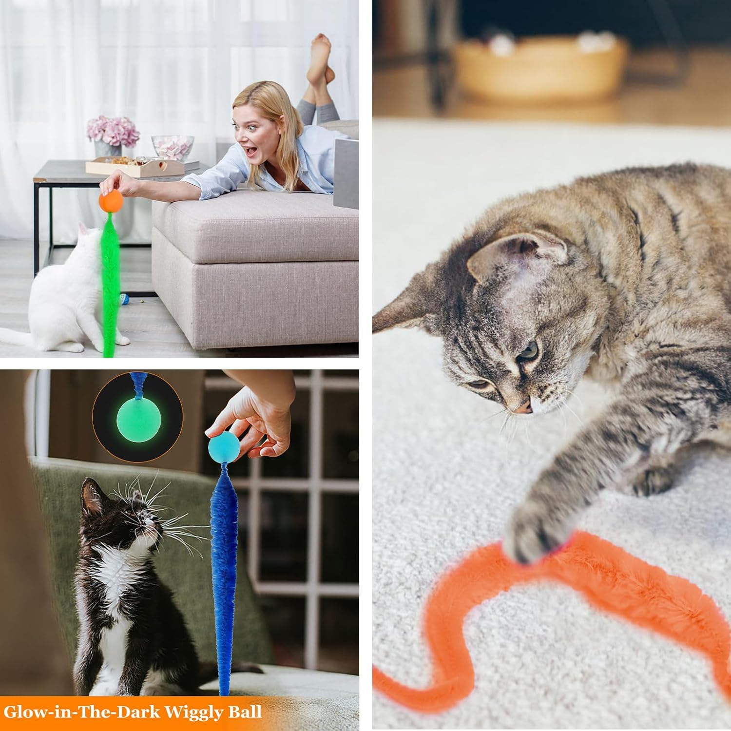 Lilbitty Interactive Toy for Cats: Colorful Bouncy Ball Game with Pom Poms for Crafts and Intelligence Toys, Provides Fun and Entertainment for Indoor Use image number 2