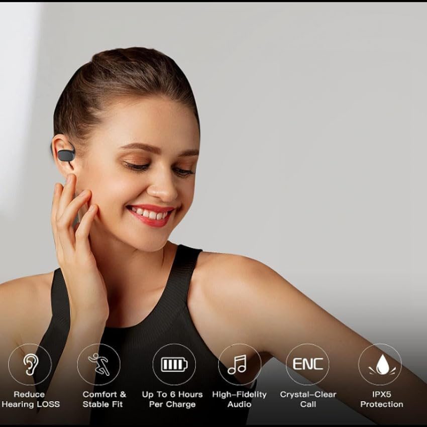 Monkey Ladder PRENDELUZ Wireless Bluetooth Headphones with Ear Hooks, Black, 6 Hours Playtime image number 5