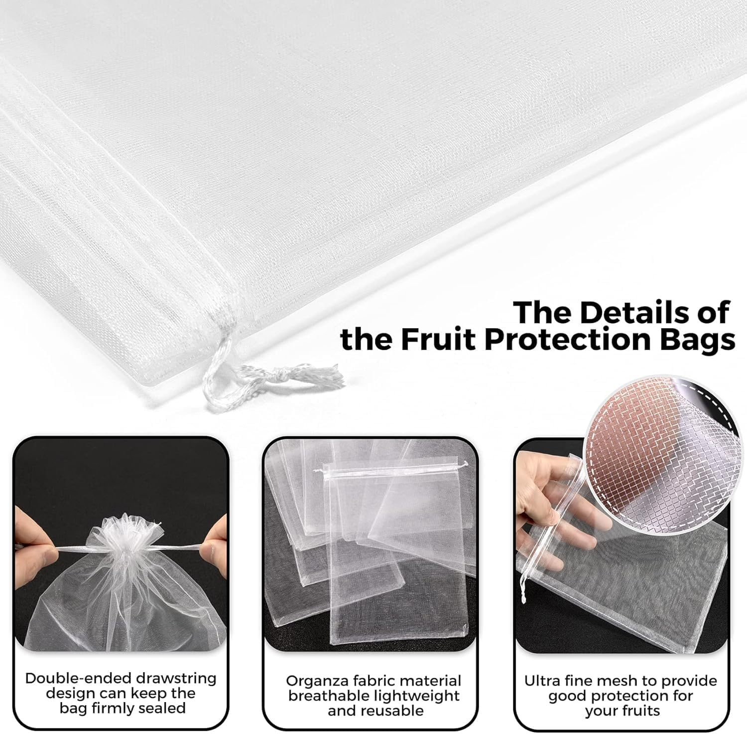 50Pcs Fruit Protect Bags, Reusable Mesh Garden Netting Protection Bag for Plants Vegetables for Plant/Fruit/Flower (White, 6 * 8Inch) - Green, 8 * 12Inch image number 3