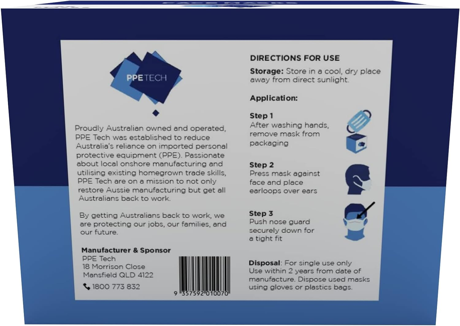 Australian Made P2 4-Layer Face Mask with Earloops - 100 Pack image number 2