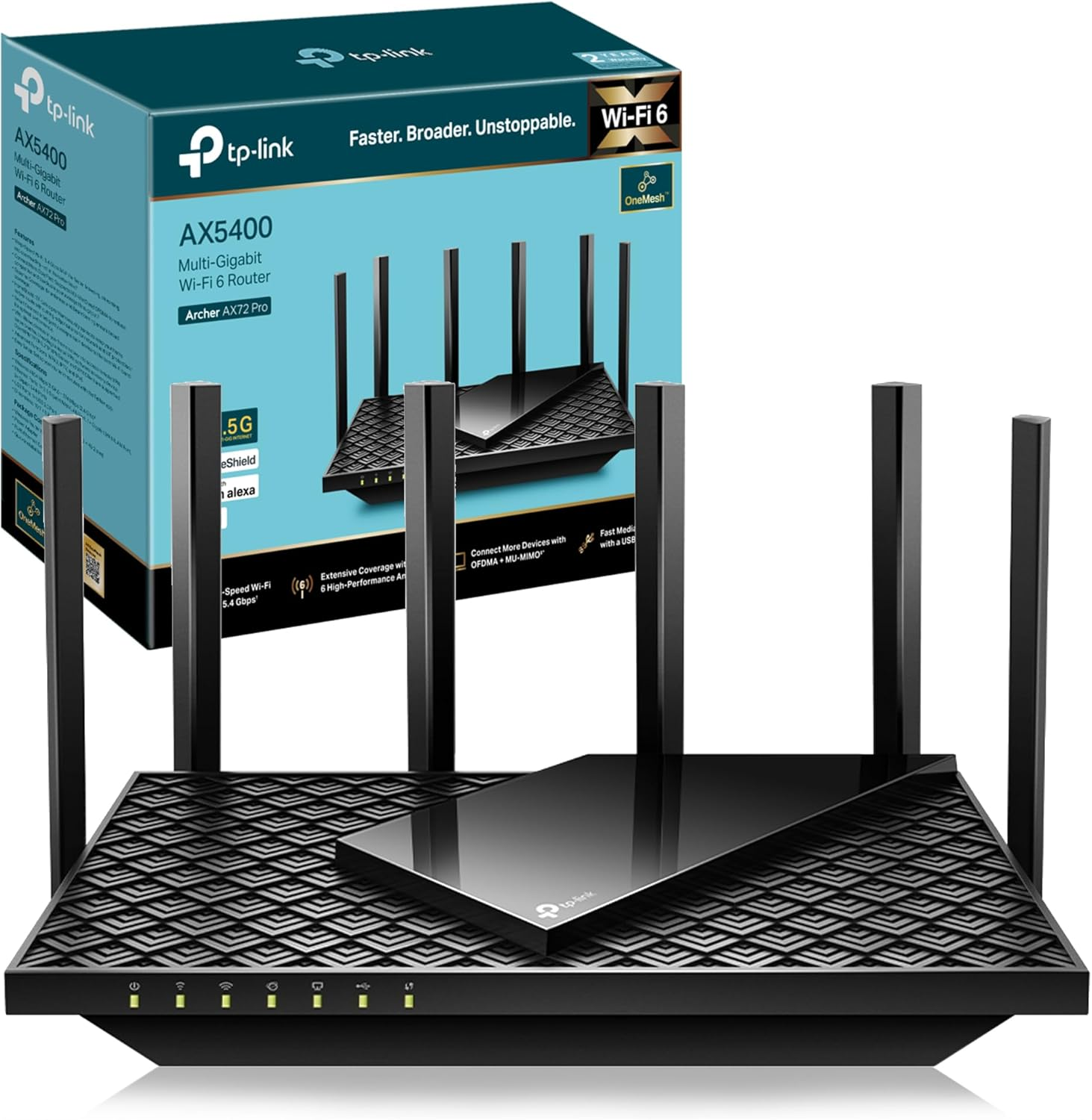 Tp-Link AX5400 Mbps Multi-Gigabit Wi-Fi 6 Router, Onemesh&trade; /VPN Supported, USB 3.0 Port, 1 Ghz Dual-Core CPU, Tp-Link Homeshield, Ideal for Gaming Xbox/Ps4/8K Steam, Plug and Play (Archer AX72 Pro) (UK Version) image number 3