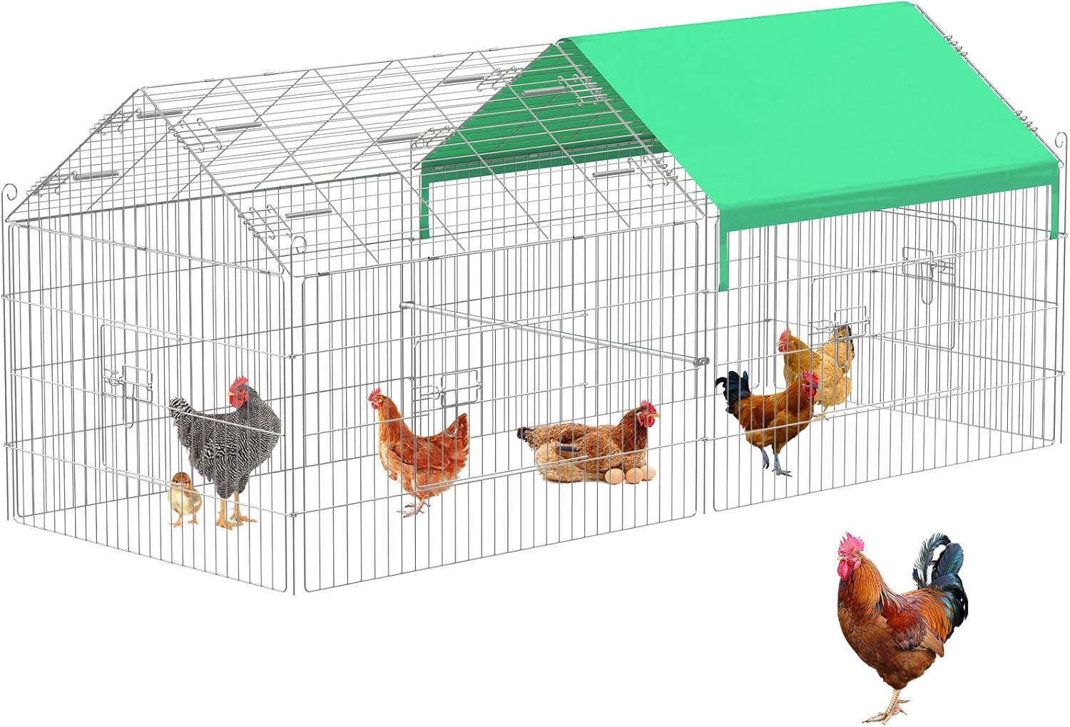 Advwin Metal Chicken Coop, 181X74X75Cm Chicken Run Pen for Yard with Cover, Outdoor Portable Chicken Cage Enclosure Crate, Backyard Farm outside for Small Animals Duck Rabbit Hen image number 1