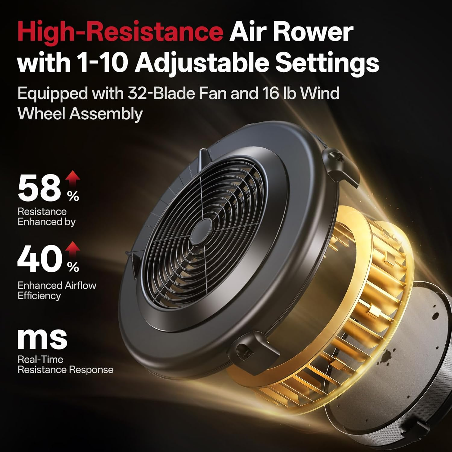 PASYOU Rowing Machine for Home Use - Commercial-Grade Rower Machine Foldable Air Rowing Machine with 10-Level Resistance, Bluetooth Backlit Monitor, Adjustable-Angle Device Holder - 350LBS Load image number 5