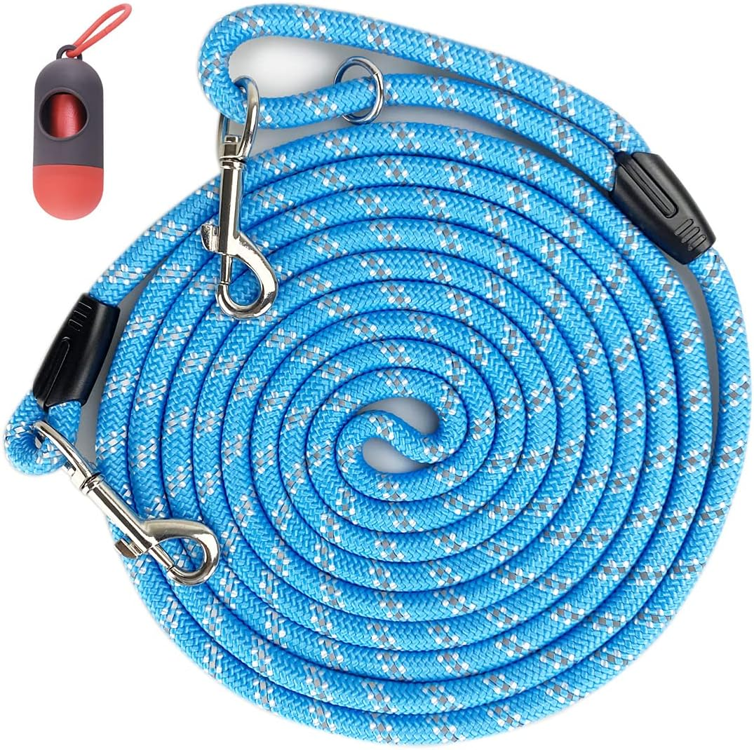 Codepetslong Rope Dog Leash for Dog Training 12FT 20FT 30FT 50FT, Reflective Threads Dog Cat Leashes Tie-Out Check Cord Recall Training Agility Lead for Large Medium Small Dogs (Blue, 10Mm*12Ft) image number 6