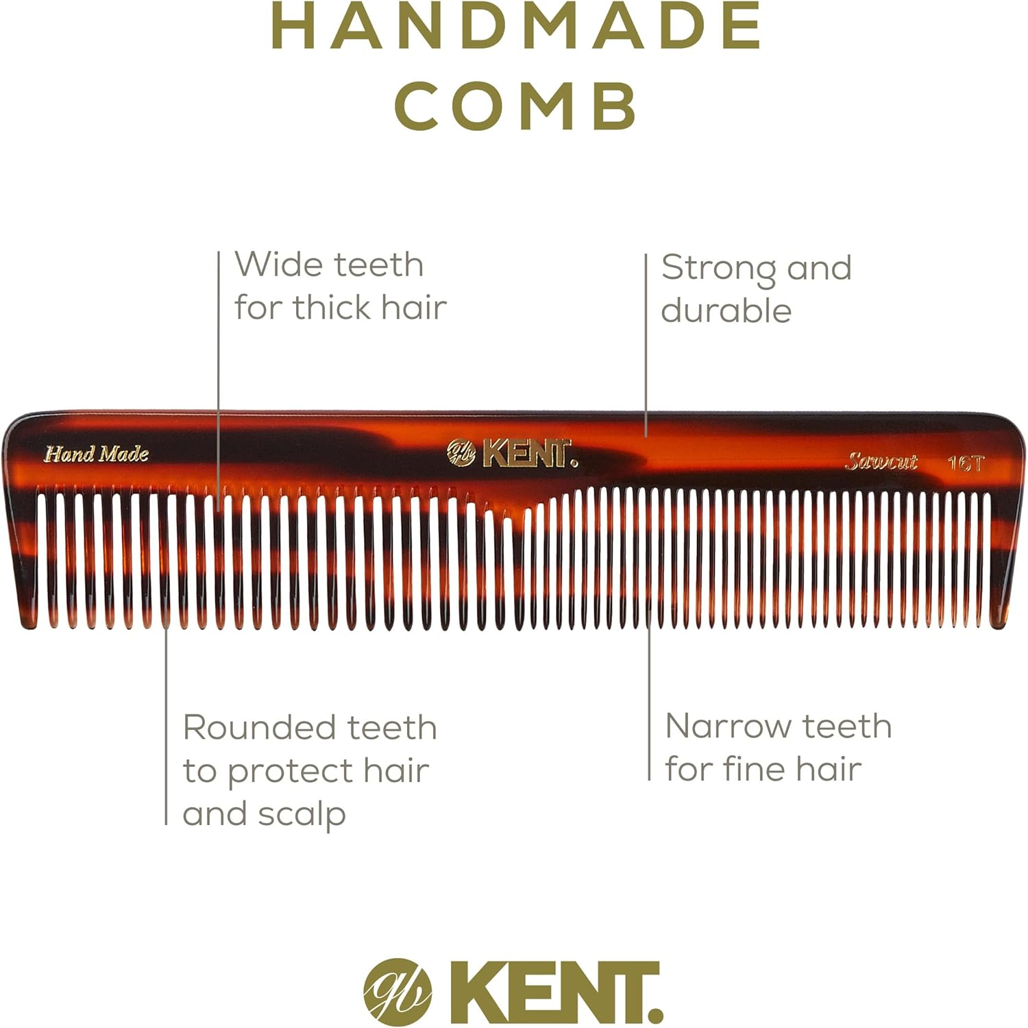 Kent Handmade Comb Made of Cellulose Acetate 16T & Sohyo Detangrer Hair Brush, Perfect for Detangling, for the Bag, Travel or the Beach image number 1