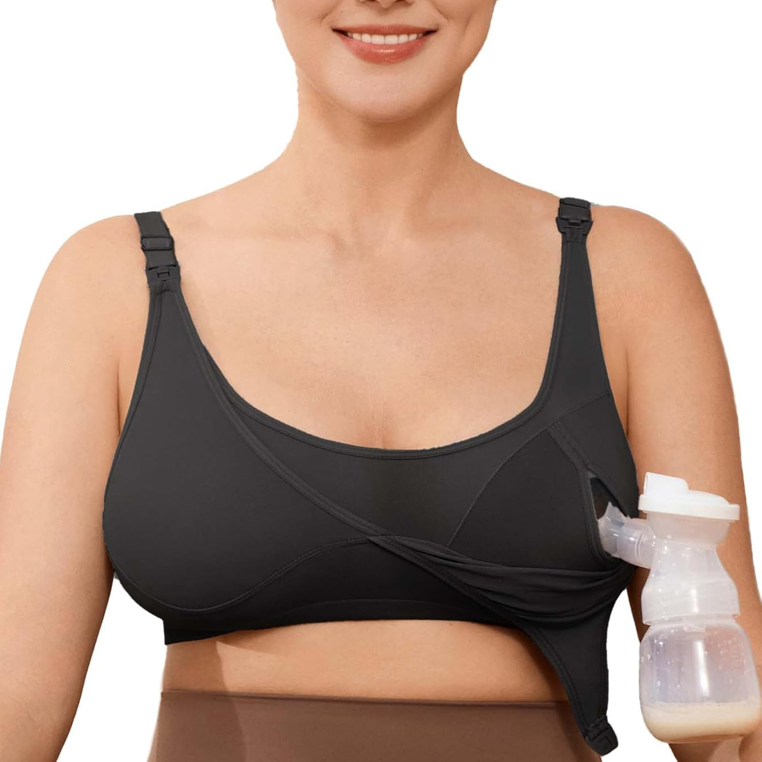 Wireless Hands-Free Pumping Bra, Adjustable with Extendable Straps and Hook Extender, Comfort Sleep Nursing Bra image number 7