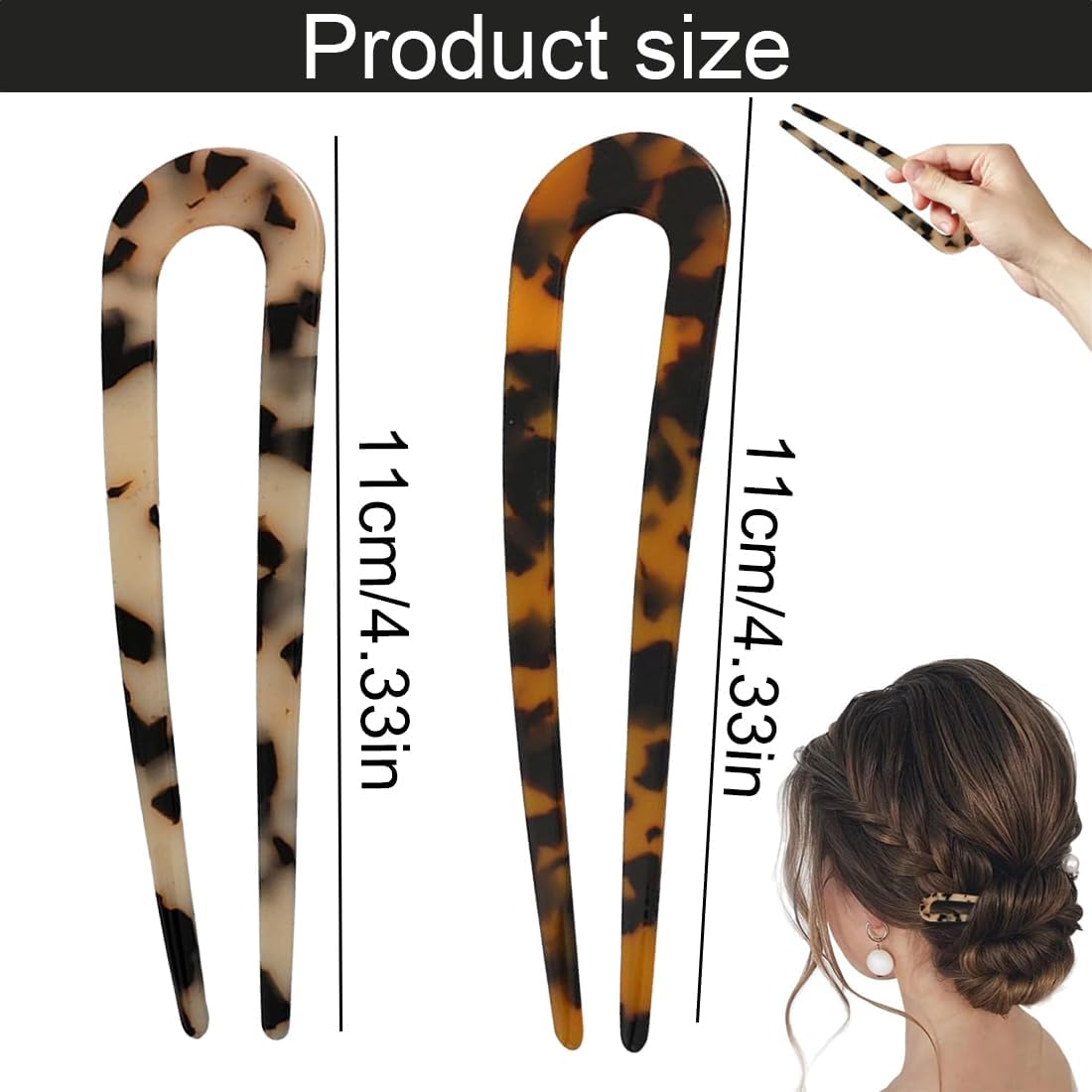 2 Pieces French Hair Clips U Shaped Hair Clips Large French Twist Hair Clips for Women Styling Hair Accessories