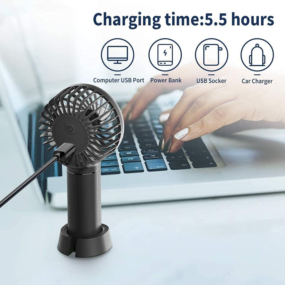 Easyacc Mini Handheld Fan Portable Personal Pocket Fan 5.5-17H 3 Speeds with Lanyard and Detachable Base Cooling Desk Fan for Kids Elderly Women for Travel and Home - 2600Mah Black image number 2
