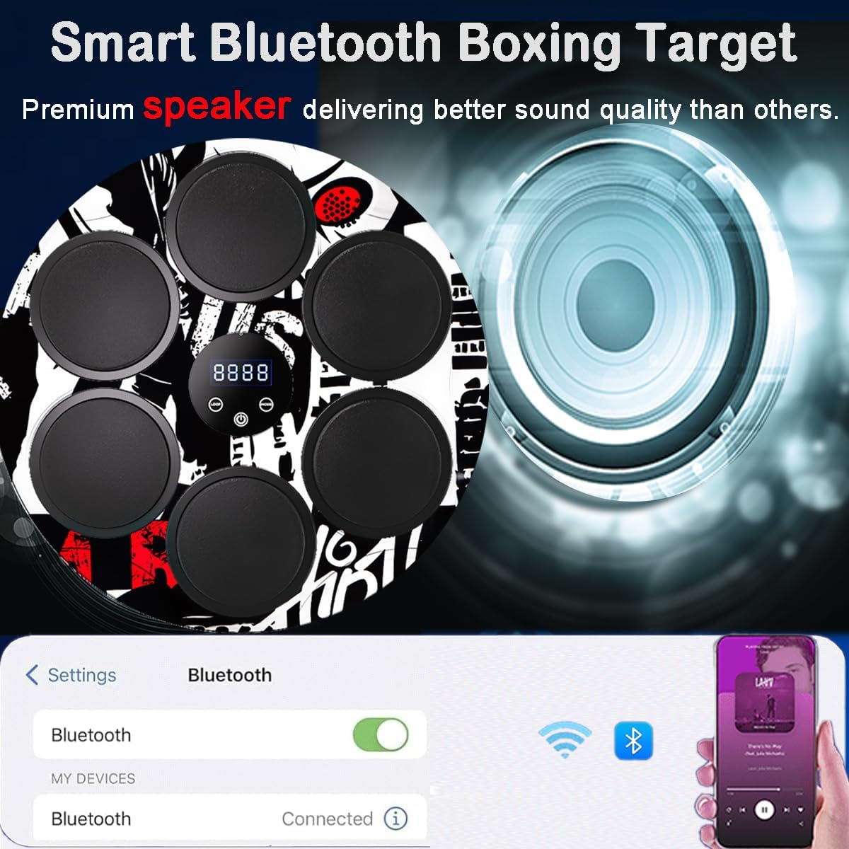 2025 New Music Boxing Machine, Smart Bluetooth Punching Target Trainer with Gloves, Home Workout Boxing Training Equipment for Adults & Teens (Style-B)