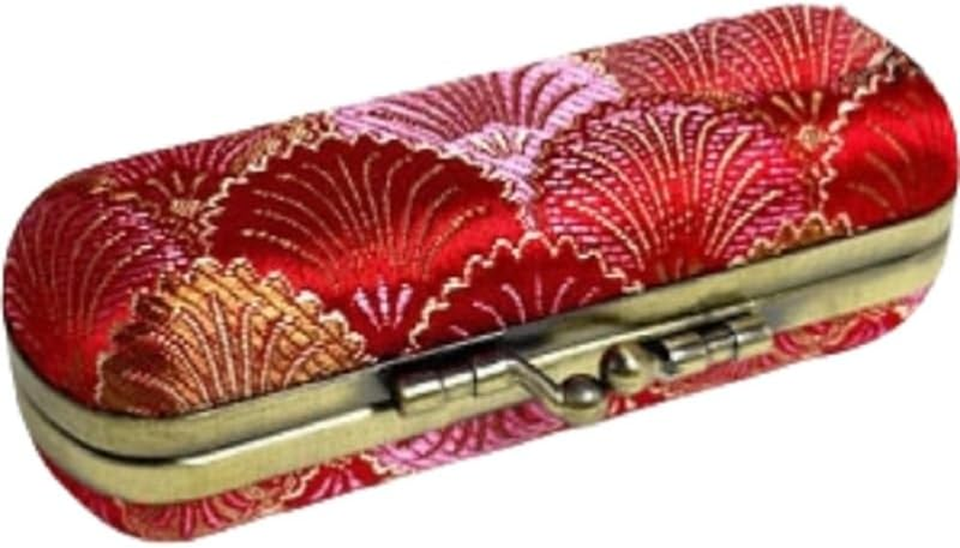Lipstick Case with Mirror Lipstick Case Storage Case Kiss Lock of Iron Mini Portable Vintage Floral Pattern Jewelry Case Cosmetic Case,Retro Style (Red, 9 * 3.5 * 3.5Cm) image number 4